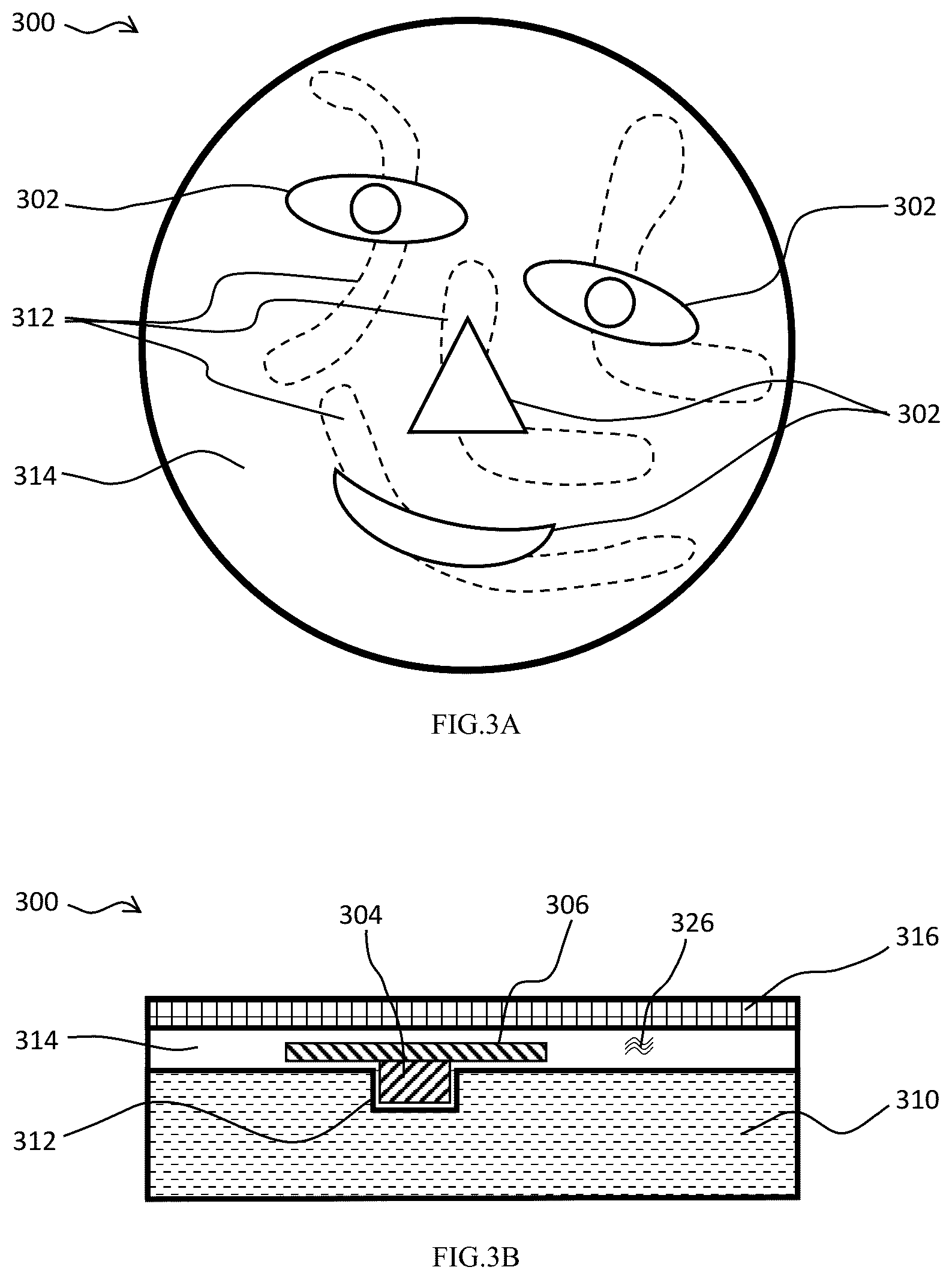 Patent US12611013 Figure 3 – Device comprising decorative objects having restrained freedom to move and suspended in fluid