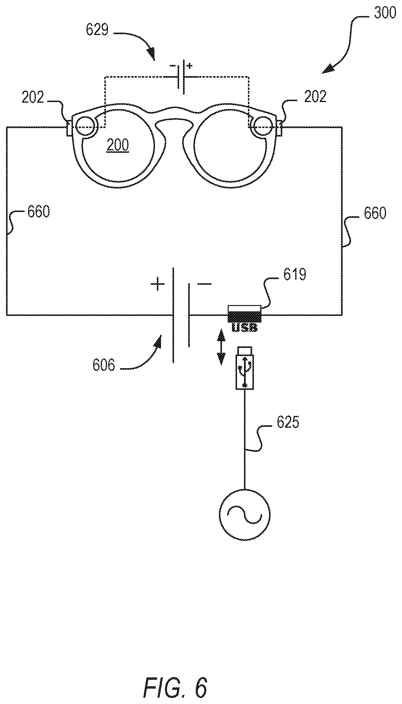 Patent US12611017 Figure 6 – Carry case for rechargeable eyewear devices