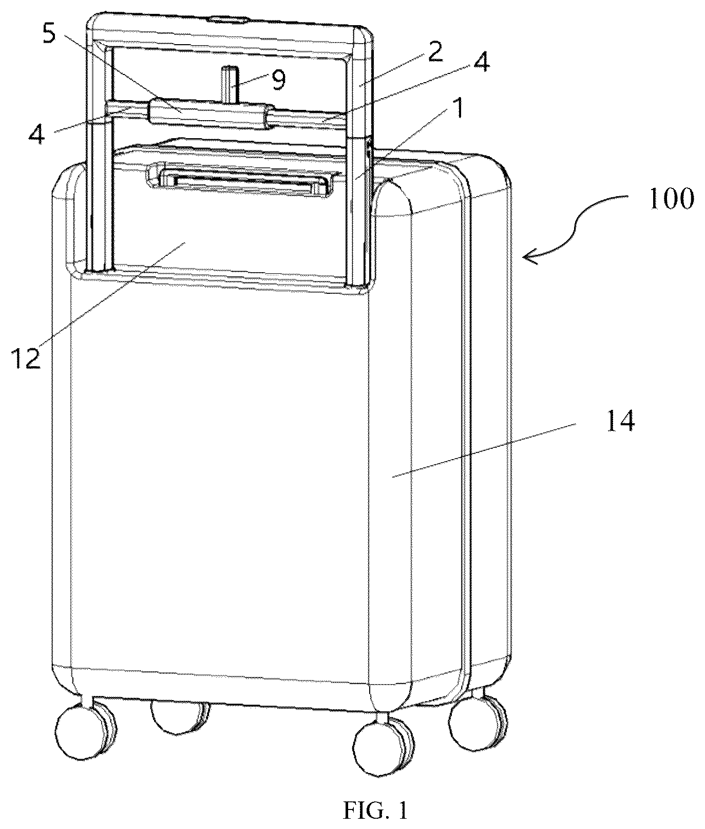 Patent US12611018 Figure 1 – Suitcase telescopic handle and suitcase