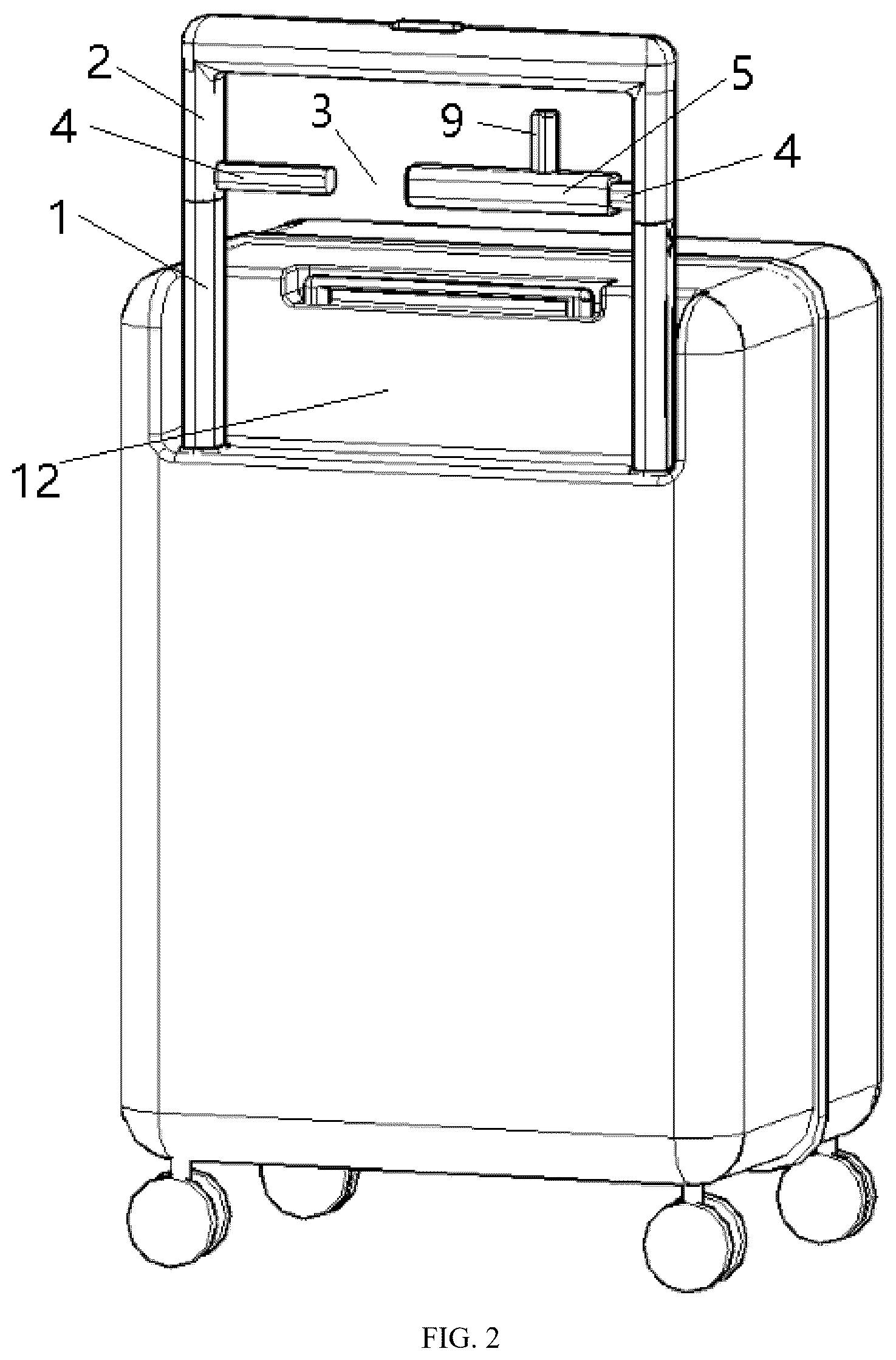 Patent US12611018 Figure 2 – Suitcase telescopic handle and suitcase