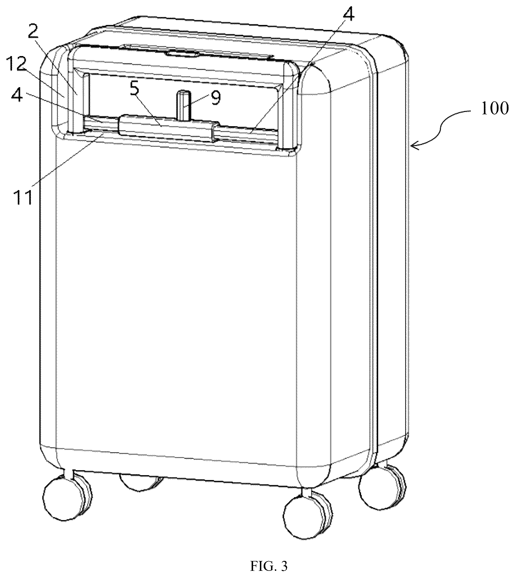 Patent US12611018 Figure 3 – Suitcase telescopic handle and suitcase