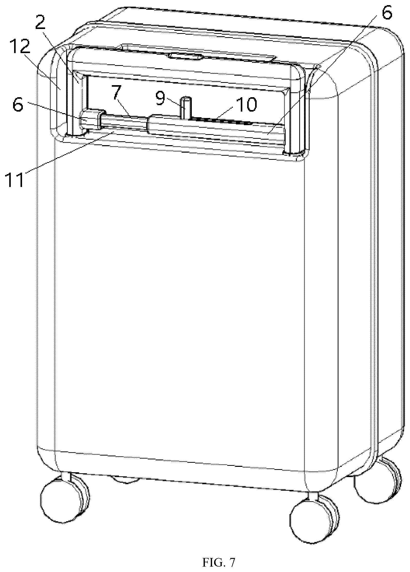 Patent US12611018 Figure 7 – Suitcase telescopic handle and suitcase