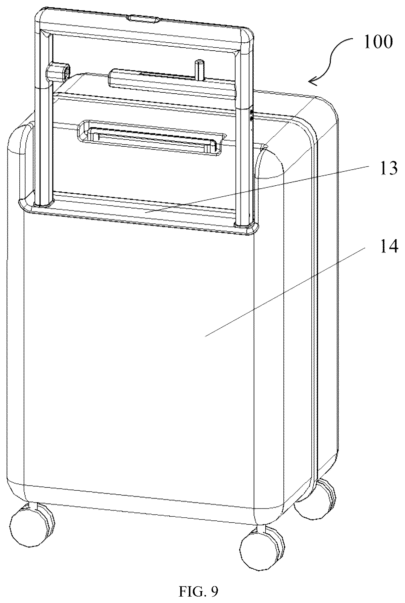 Patent US12611018 Figure 9 – Suitcase telescopic handle and suitcase