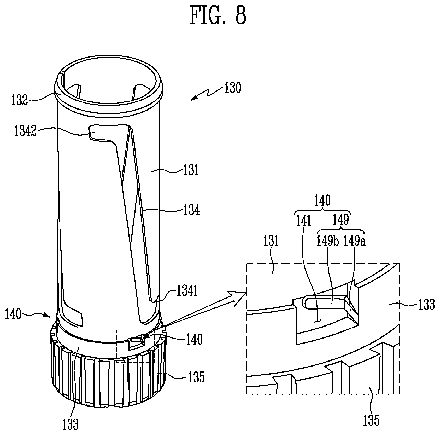 Patent US12611024 Figure 8 – Cosmetic container