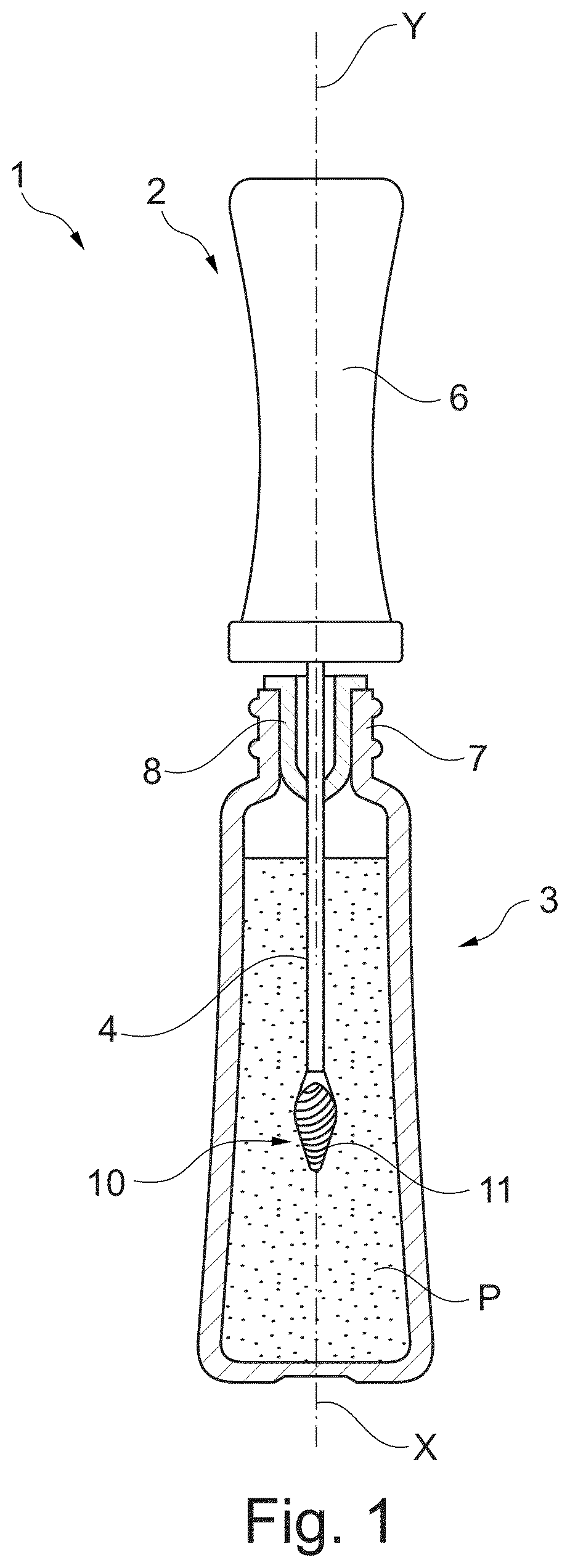 Patent US12611025 Figure 1 – Applicator for applying makeup to human keratin fibres, in particular the eyebrows