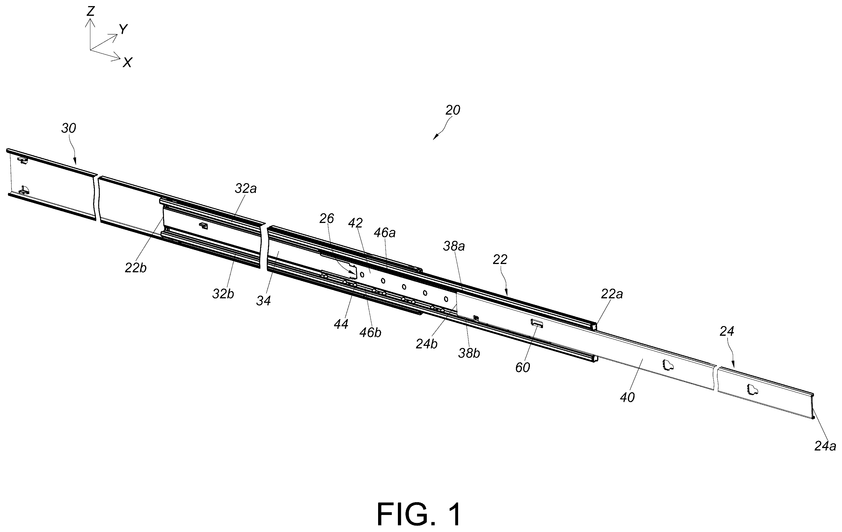 Patent US12611030 Figure 1 – Slide rail assembly