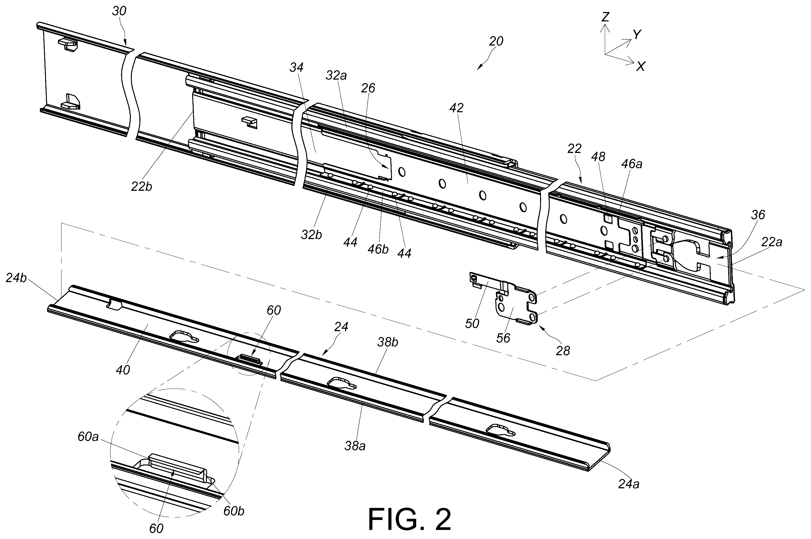 Patent US12611030 Figure 2 – Slide rail assembly