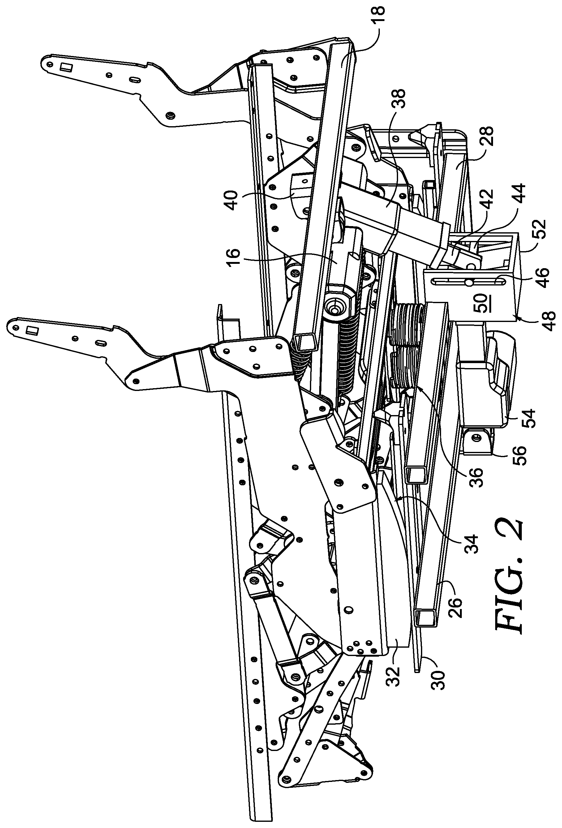 Patent US12611033 Figure 2 – Chair mechanism with selective auto-rocking capability