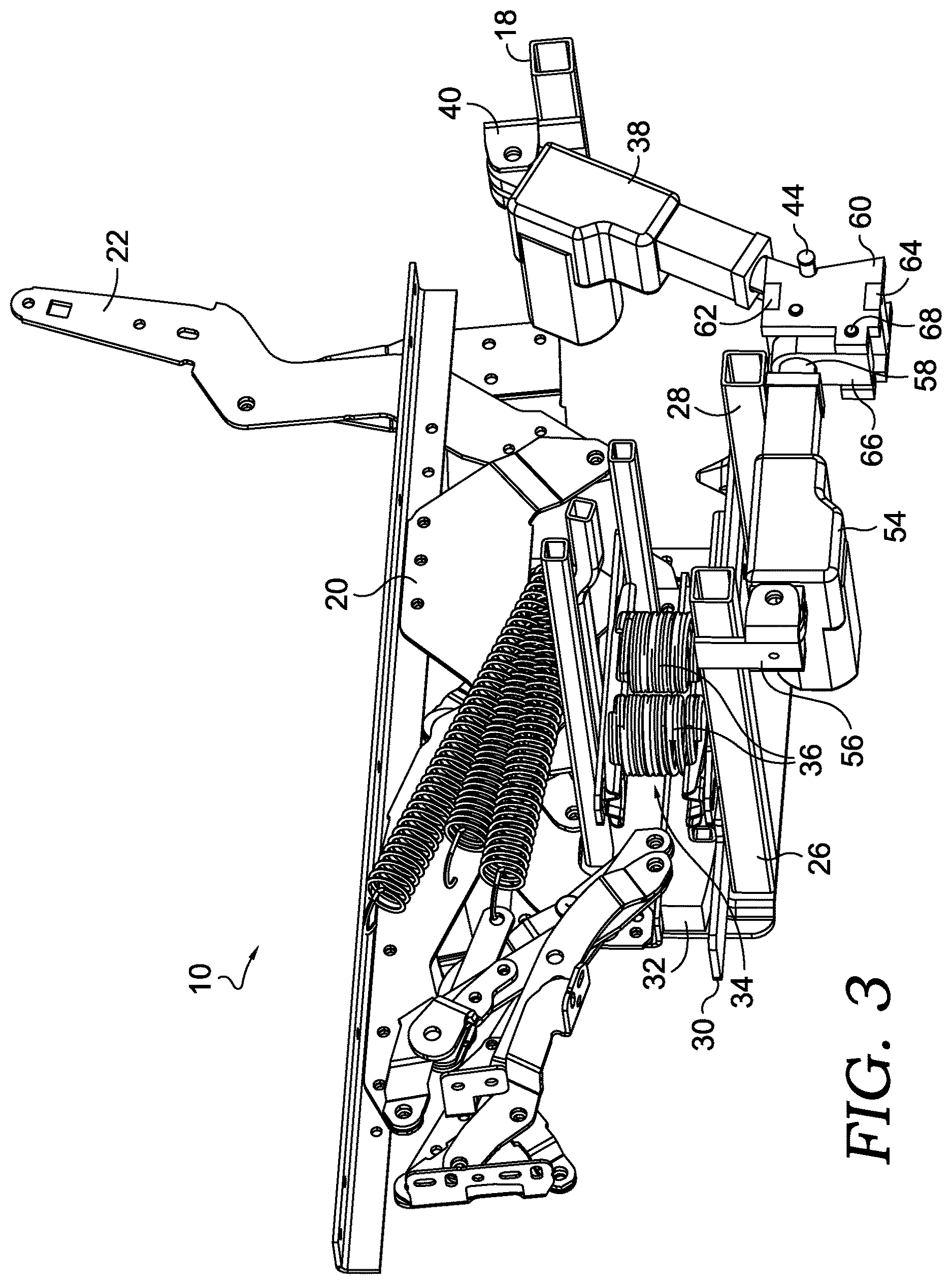 Patent US12611033 Figure 3 – Chair mechanism with selective auto-rocking capability
