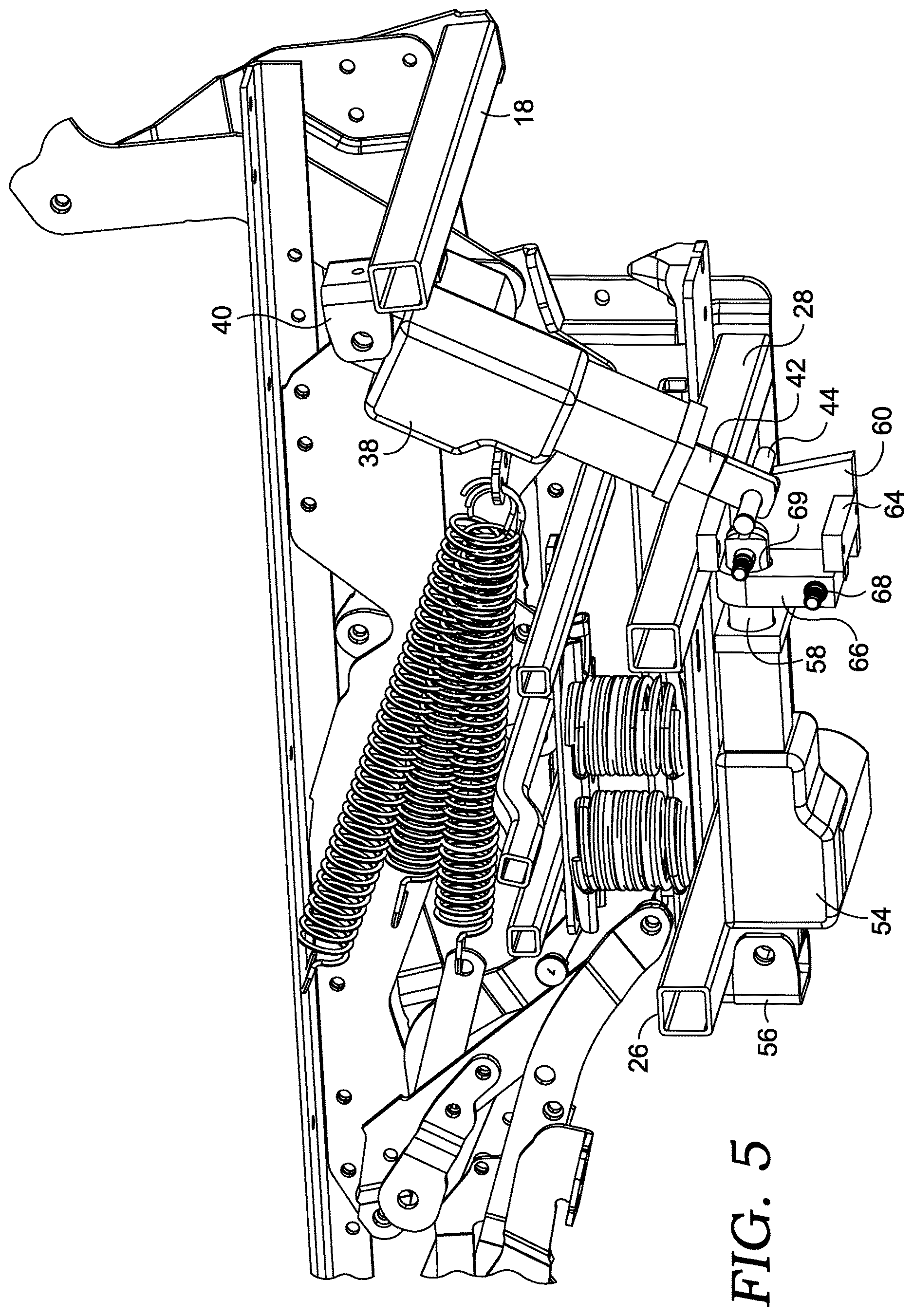Patent US12611033 Figure 5 – Chair mechanism with selective auto-rocking capability