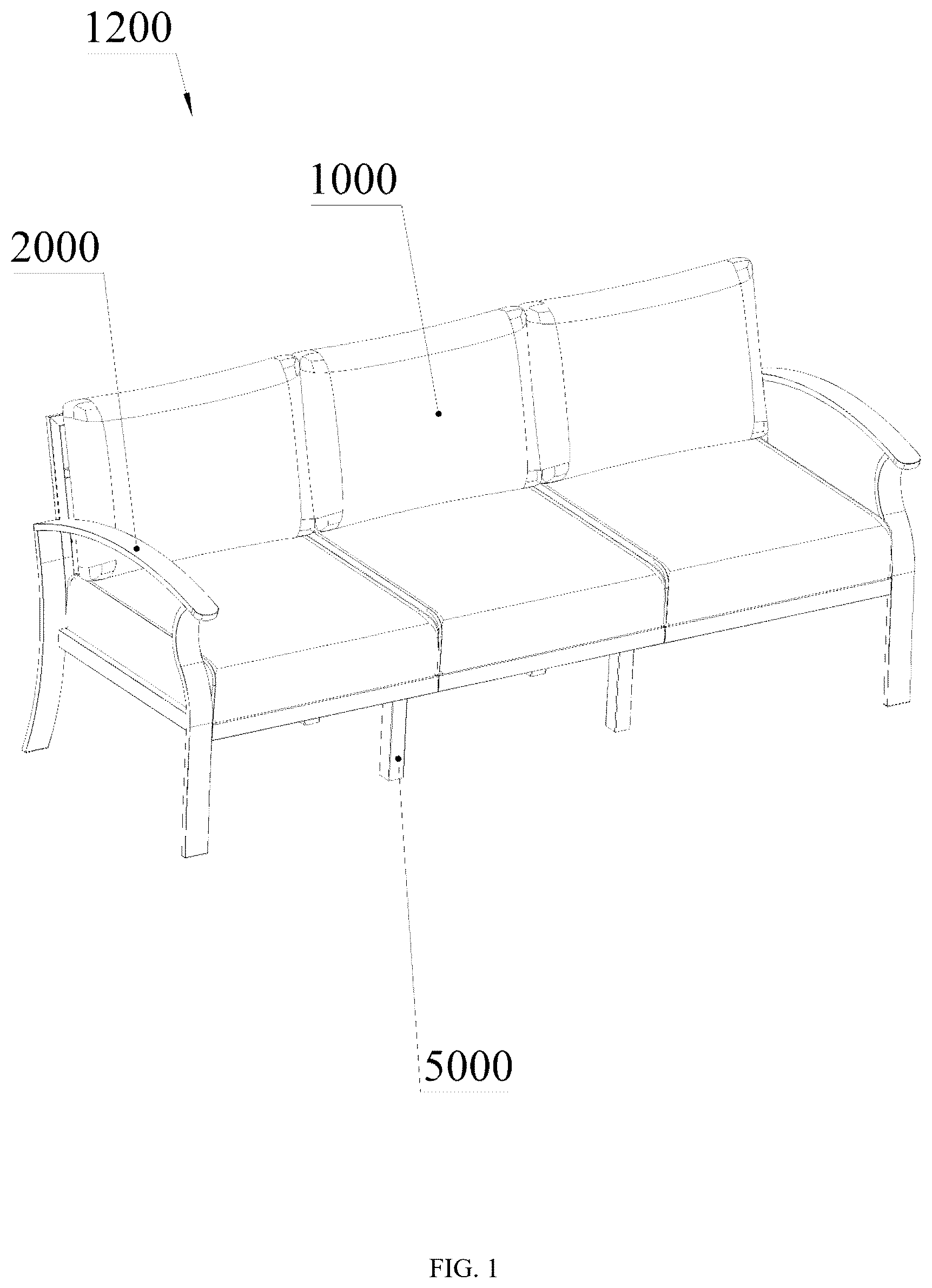 Patent US12611039 Figure 1 – Sofa set convenient to assemble