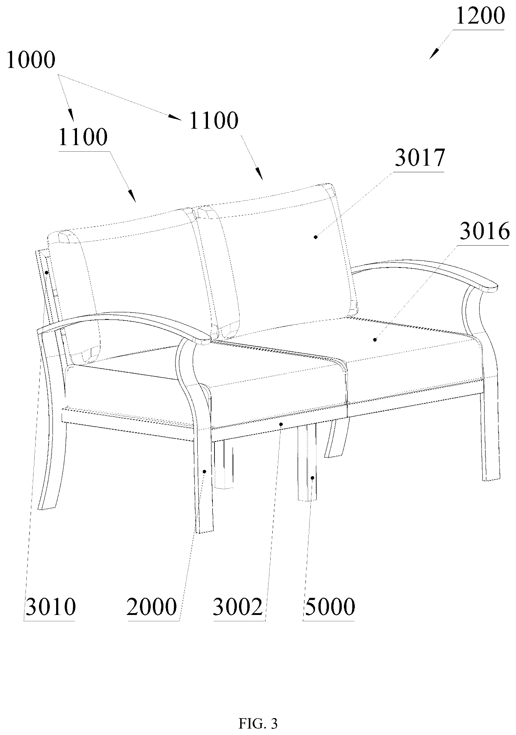 Patent US12611039 Figure 3 – Sofa set convenient to assemble