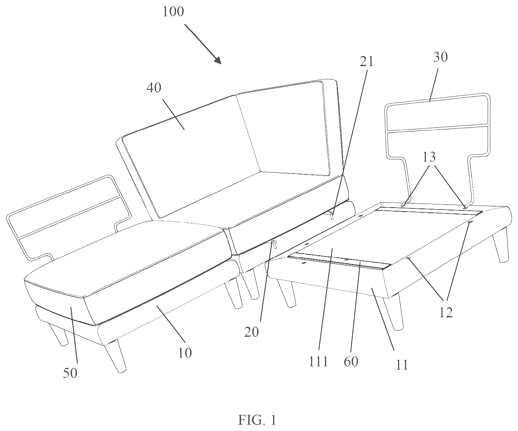 Patent US12611040 Figure 1 – Modular sofa