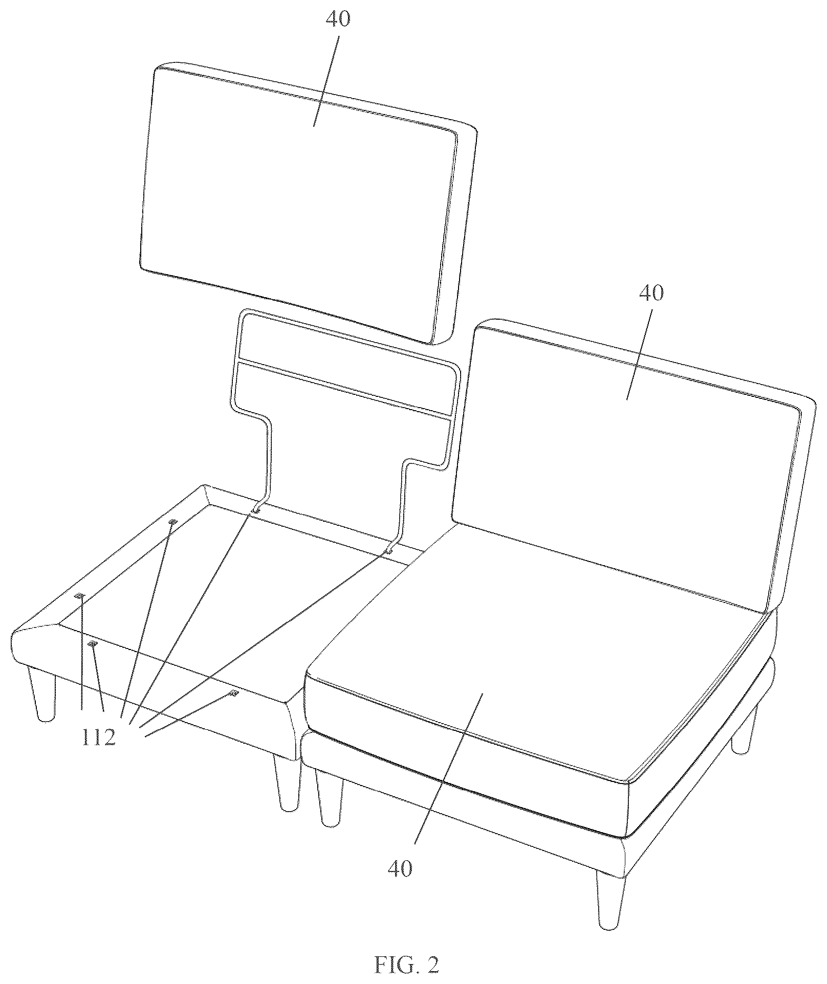 Patent US12611040 Figure 2 – Modular sofa