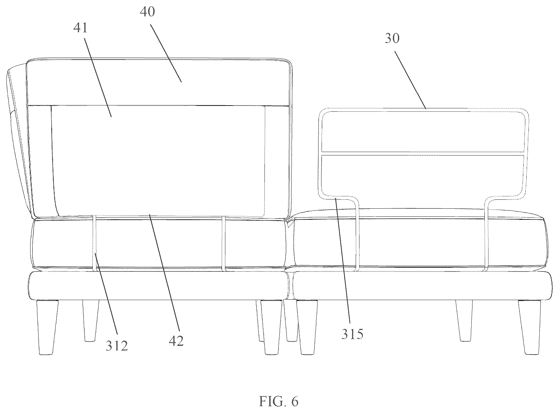 Patent US12611040 Figure 6 – Modular sofa