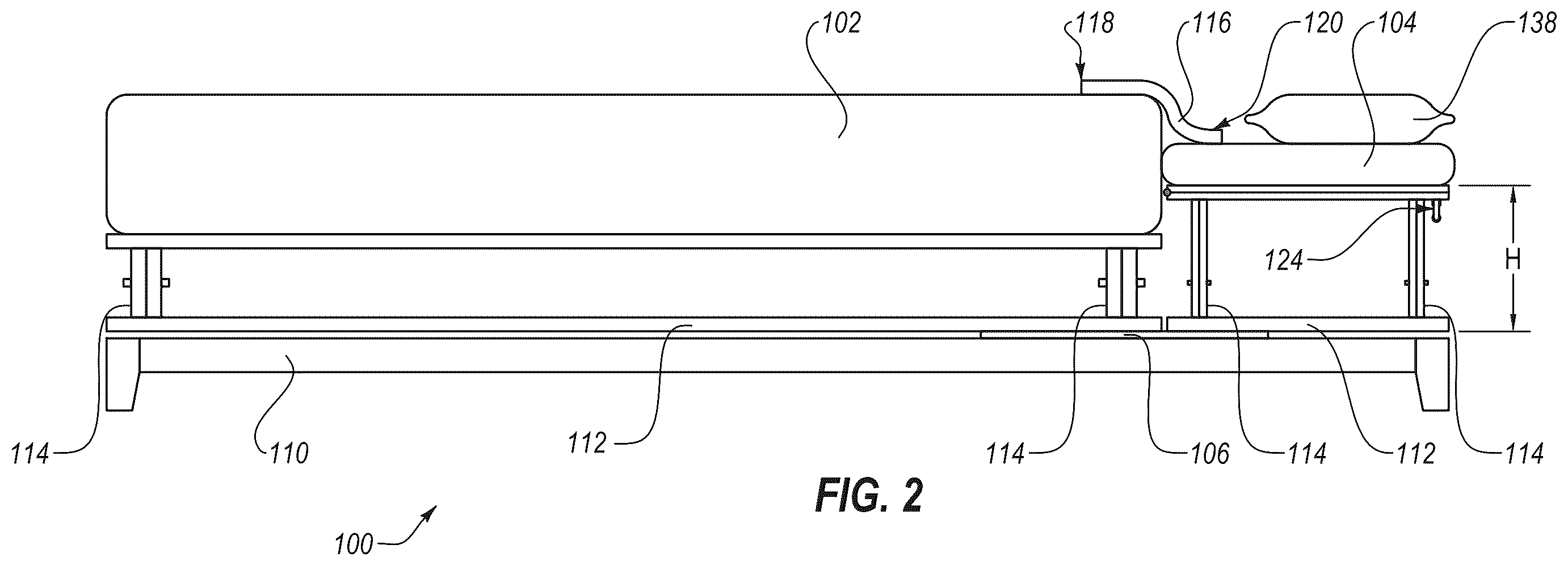 Patent US12611042 Figure 2 – Adjustable sleep system with independent sections