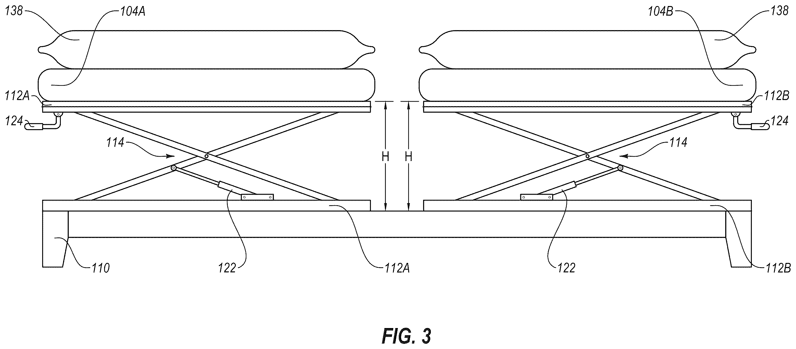 Patent US12611042 Figure 3 – Adjustable sleep system with independent sections