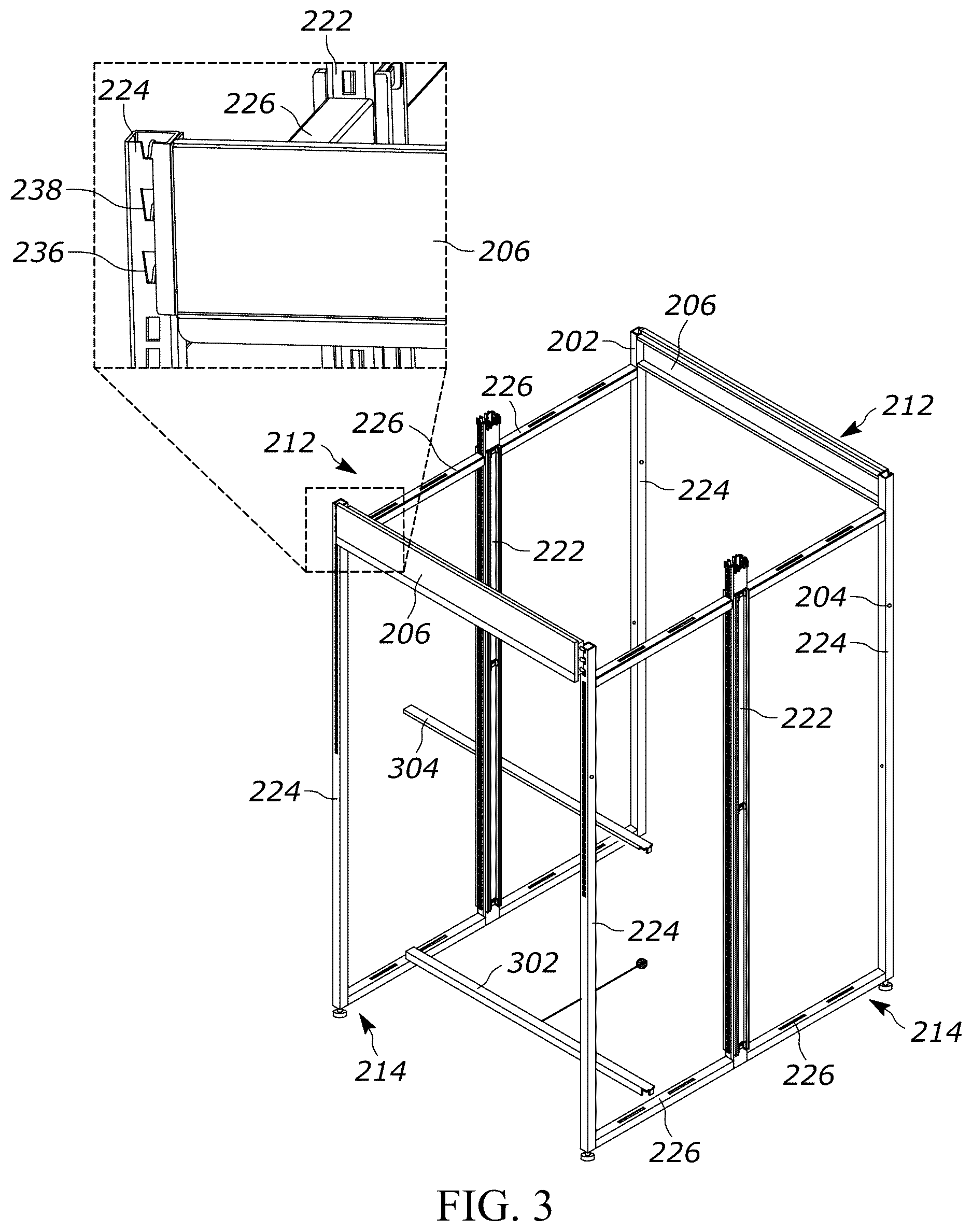 Patent US12611054 Figure 3 – Gondola shelving unit