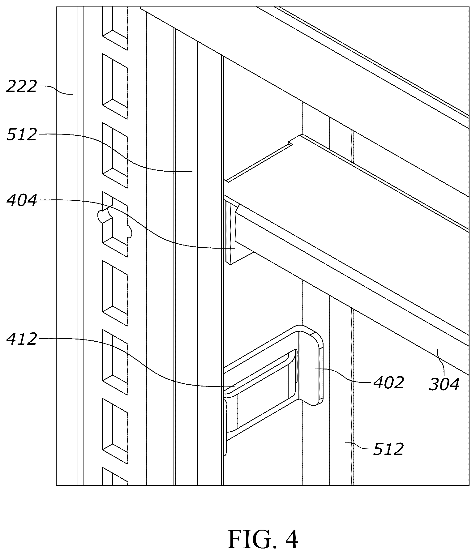 Patent US12611054 Figure 4 – Gondola shelving unit