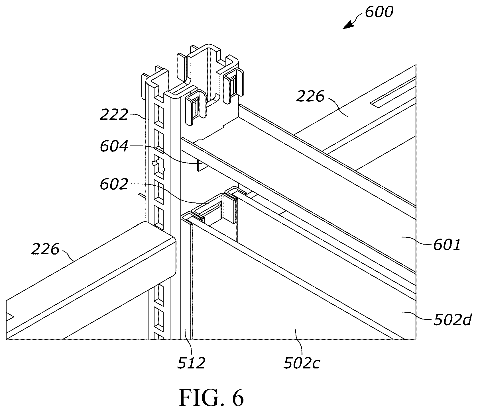 Patent US12611054 Figure 6 – Gondola shelving unit