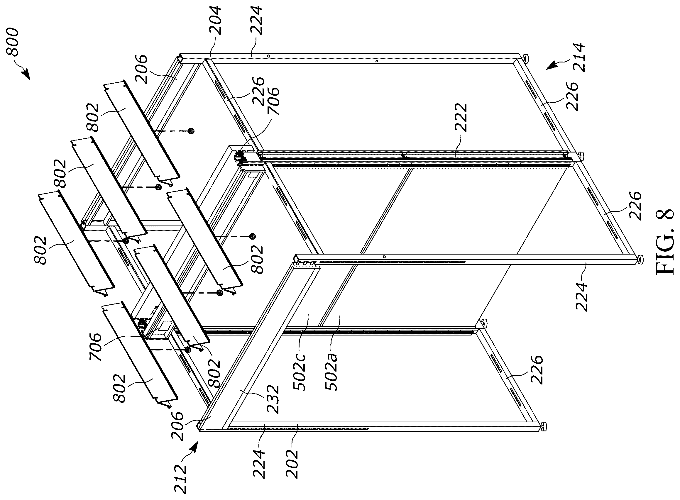 Patent US12611054 Figure 8 – Gondola shelving unit