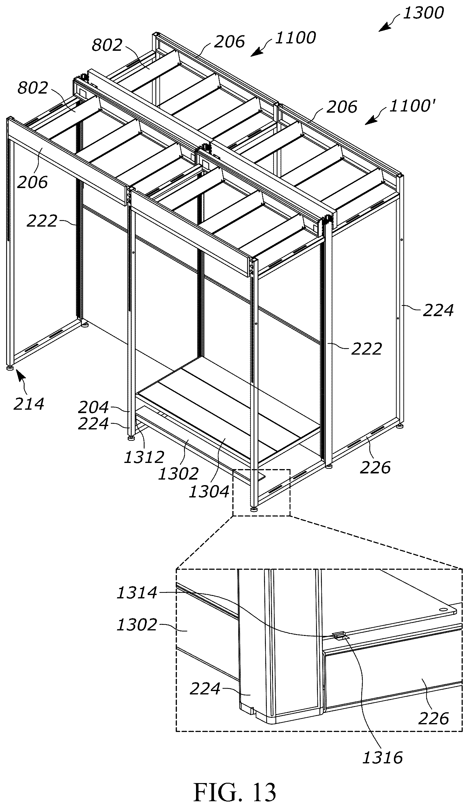 Patent US12611054 Figure 12 – Gondola shelving unit