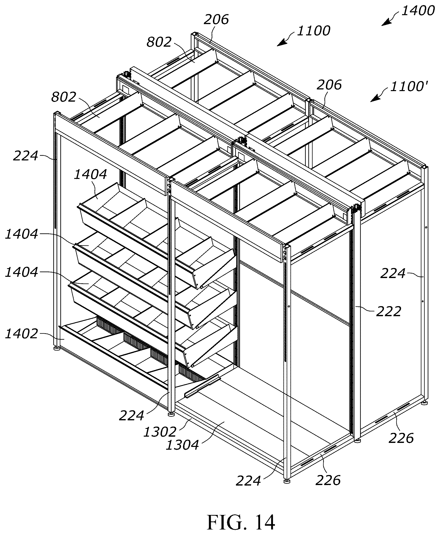 Patent US12611054 Figure 13 – Gondola shelving unit