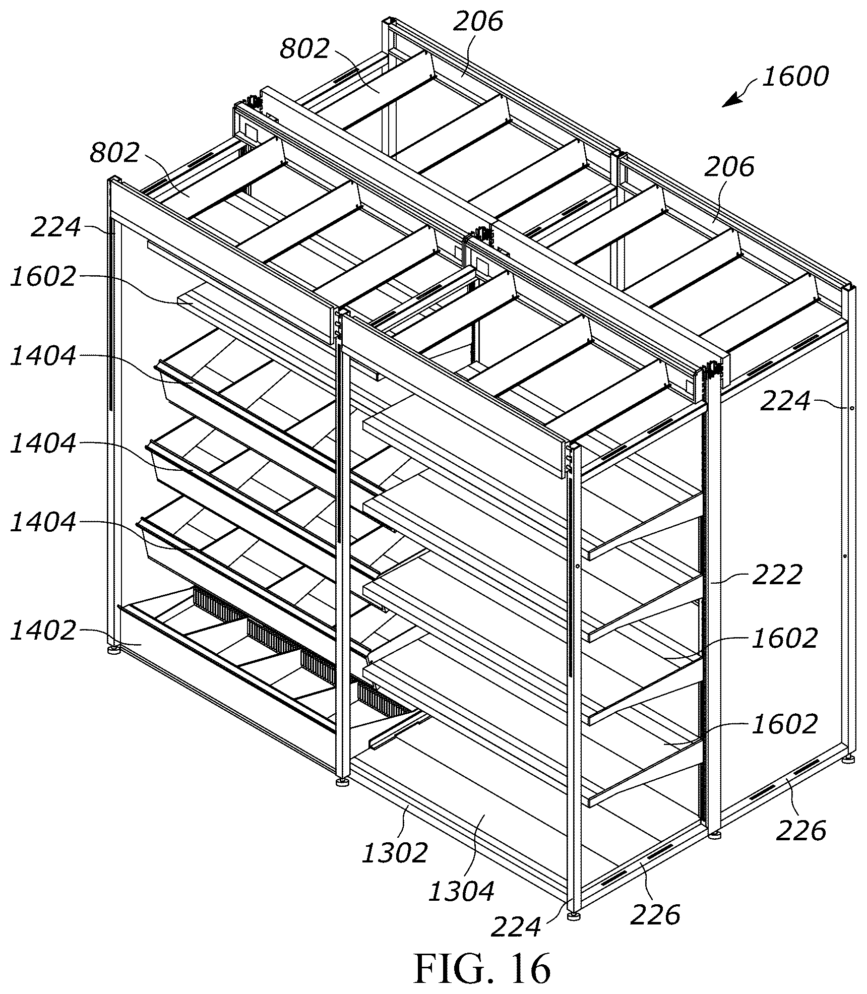 Patent US12611054 Figure 15 – Gondola shelving unit