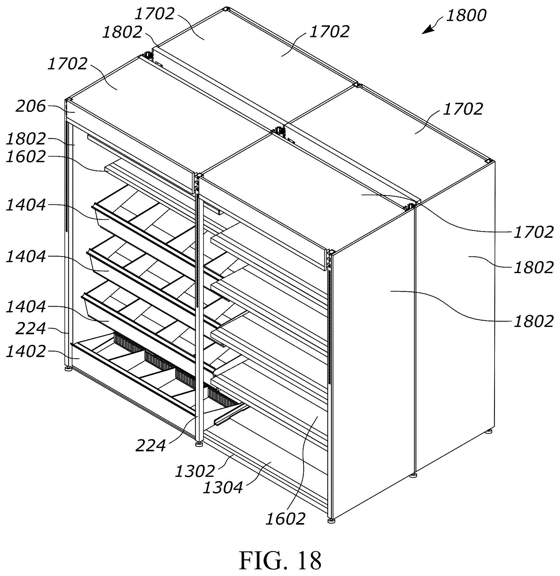 Patent US12611054 Figure 17 – Gondola shelving unit