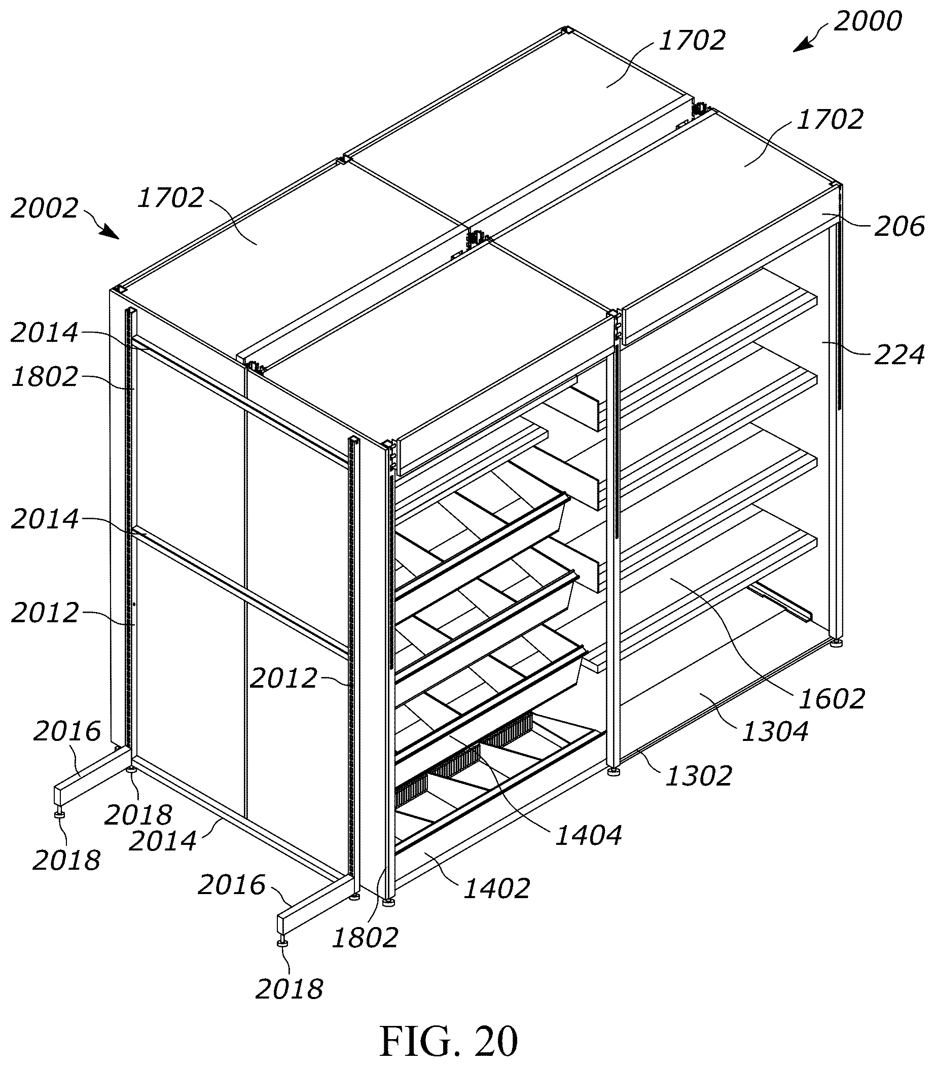 Patent US12611054 Figure 19 – Gondola shelving unit