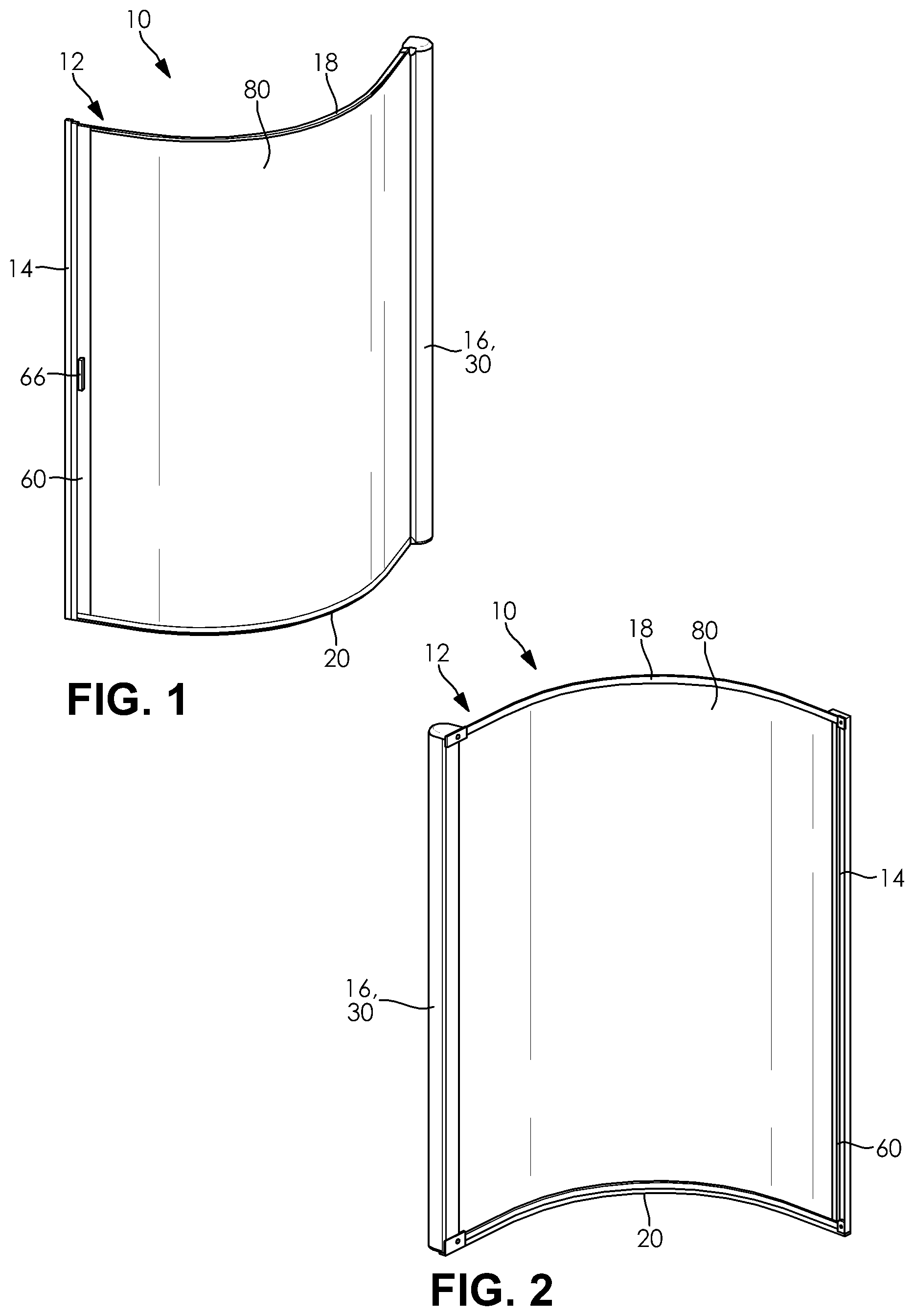 Patent US12611067 Figure 1 – Retractable curved shower door