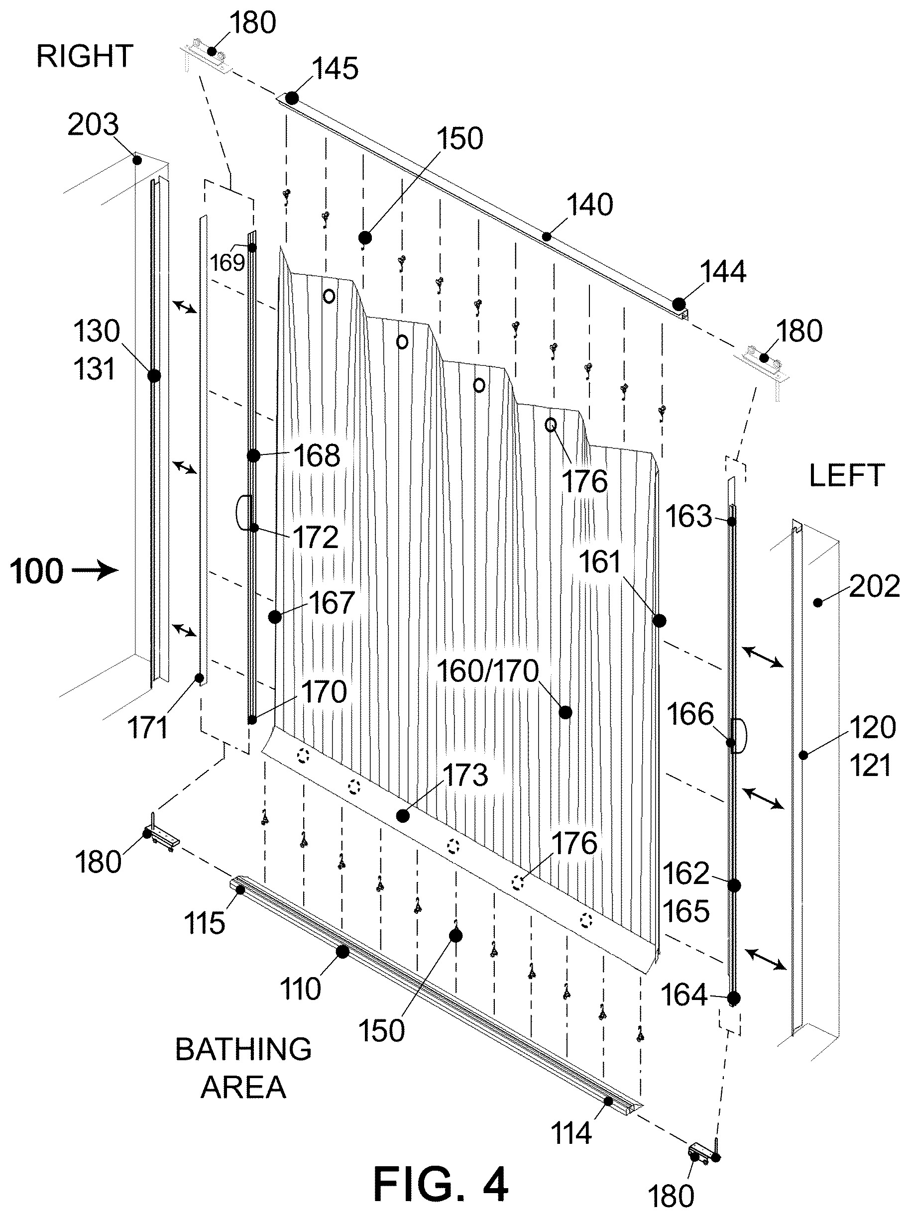 Patent US12611069 Figure 4 – Magnetically sealed bathing area liner track system