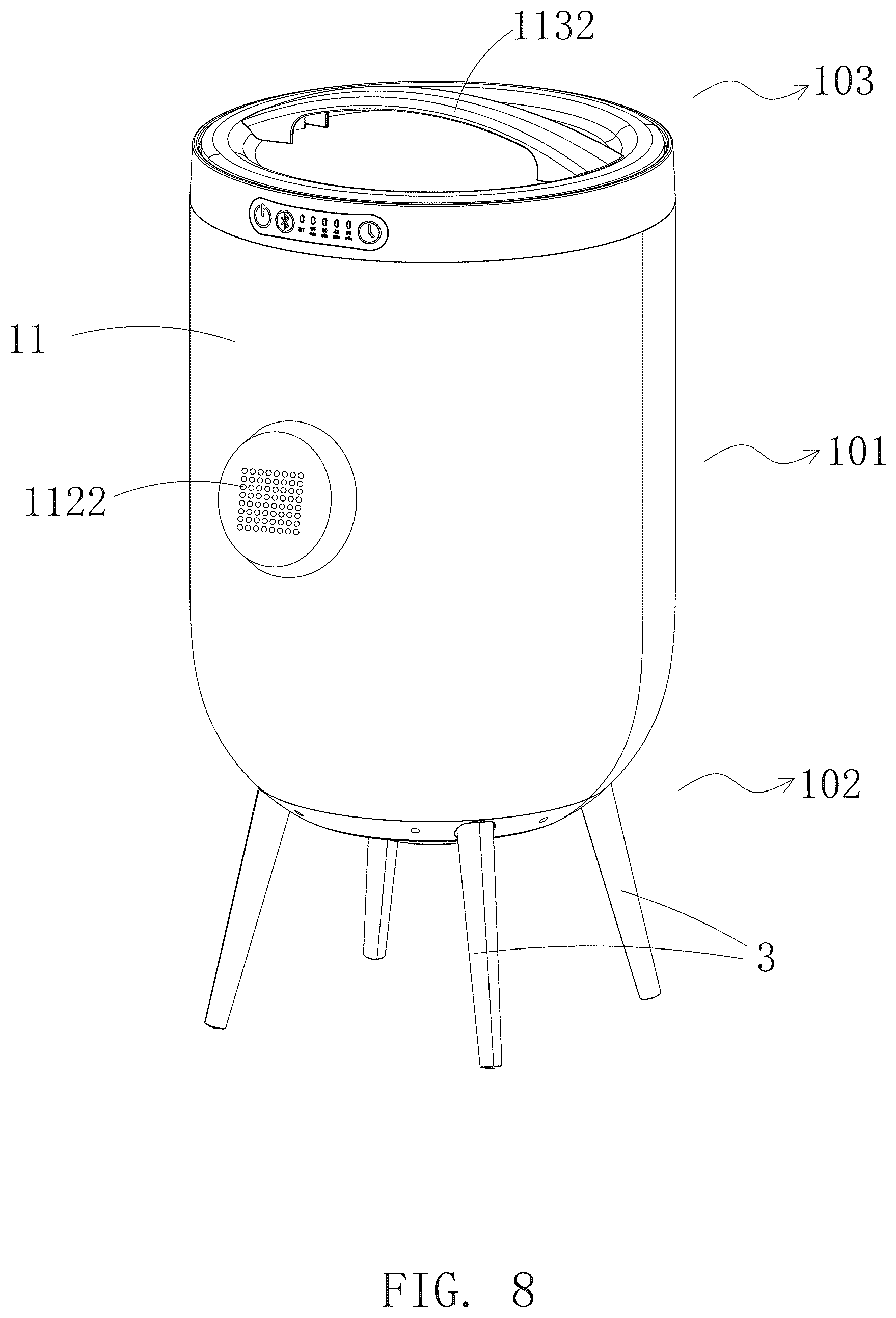 Patent US12611072 Figure 8 – Towel warmer bucket