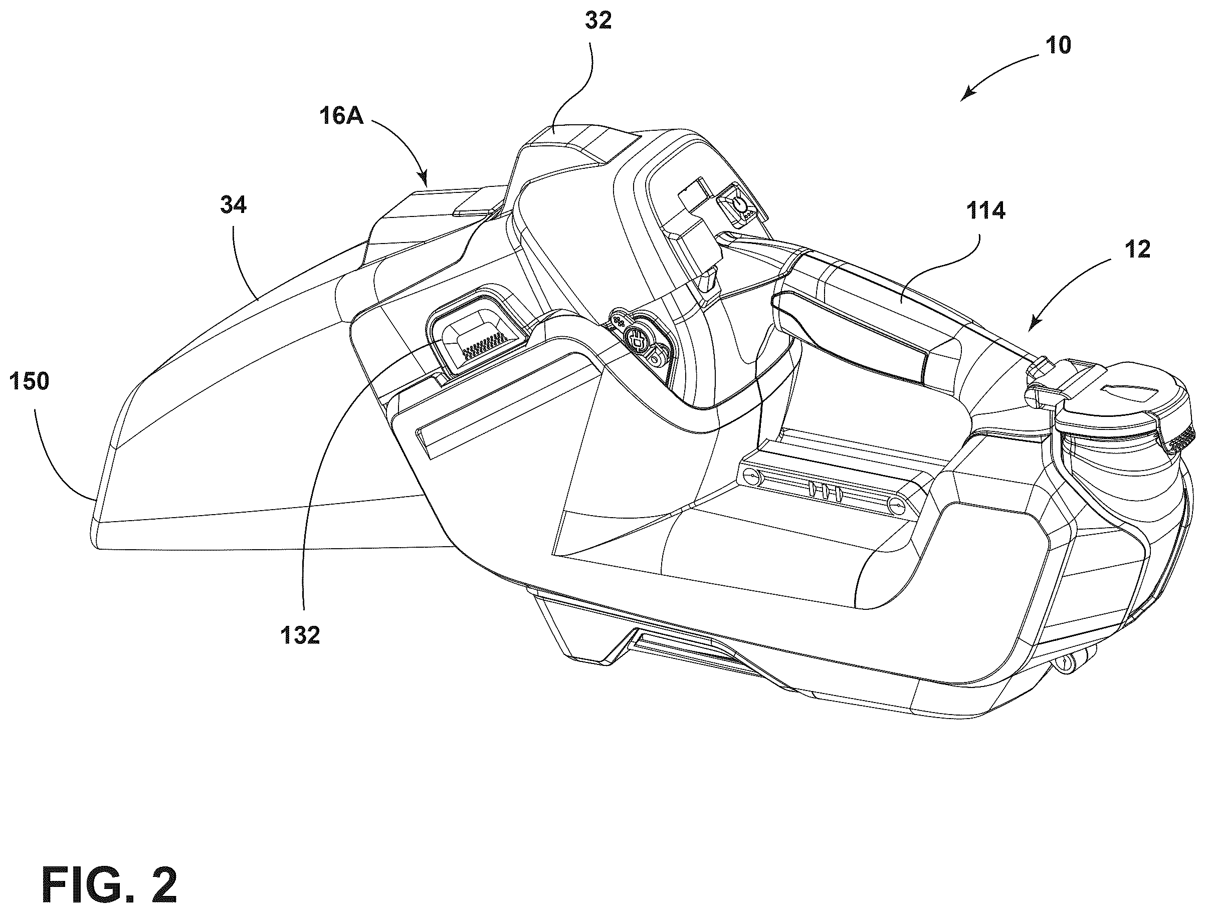 Patent US12611077 Figure 2 – Modular head system for handheld extraction cleaner, dry vacuum accessory for handheld extraction cleaner, and handheld extraction cleaner