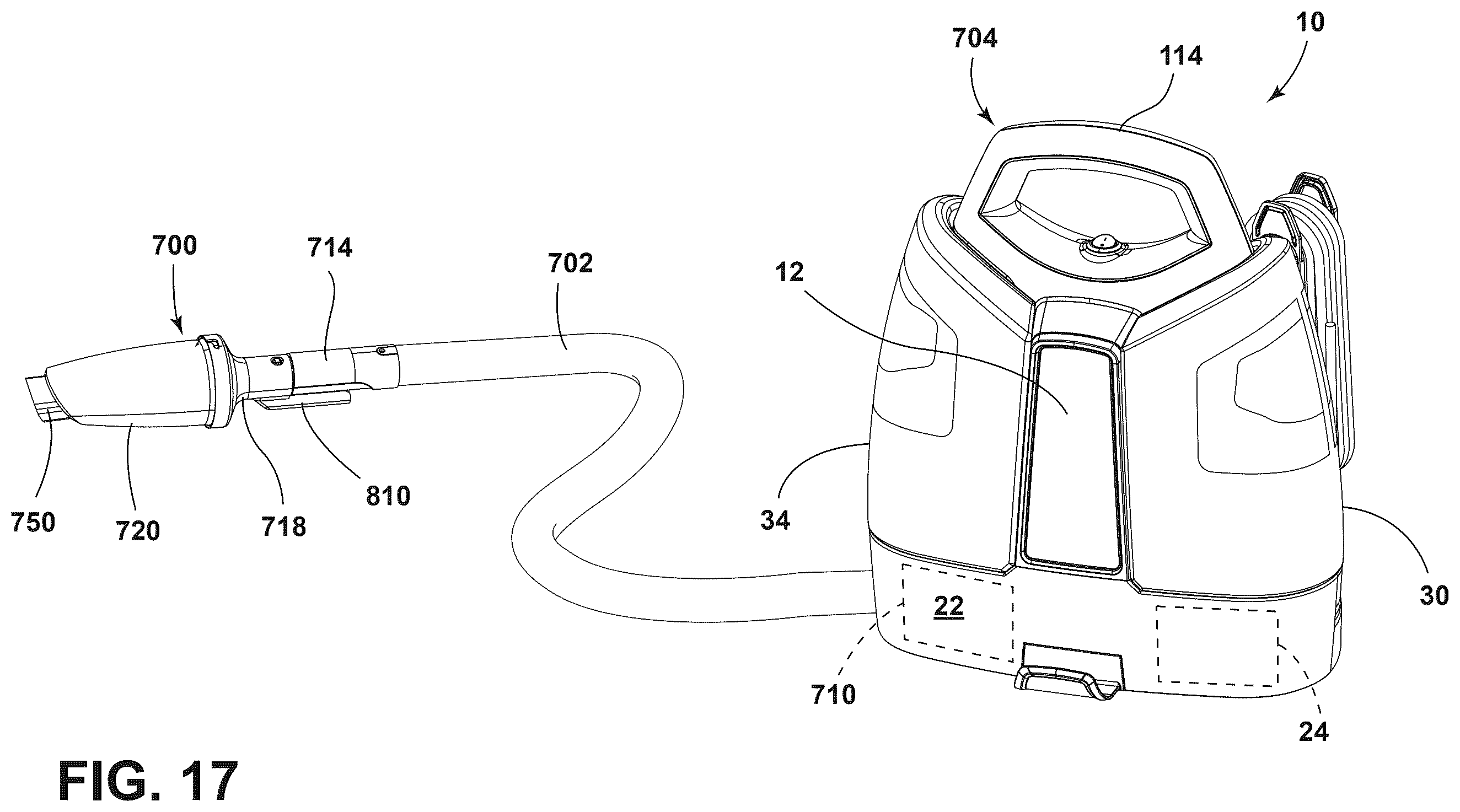 Patent US12611077 Figure 15 – Modular head system for handheld extraction cleaner, dry vacuum accessory for handheld extraction cleaner, and handheld extraction cleaner