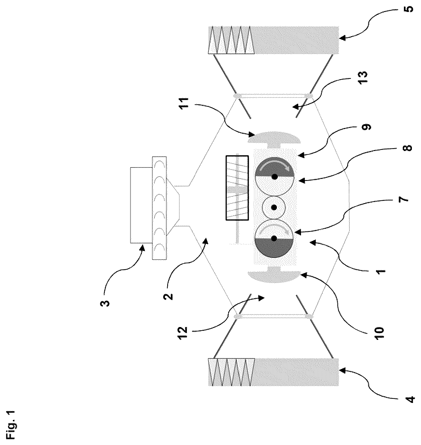 Patent US12611080 Figure 1 – Arrangement of a de-dusting unit in a vacuuming device and vacuuming device with such an arrangement