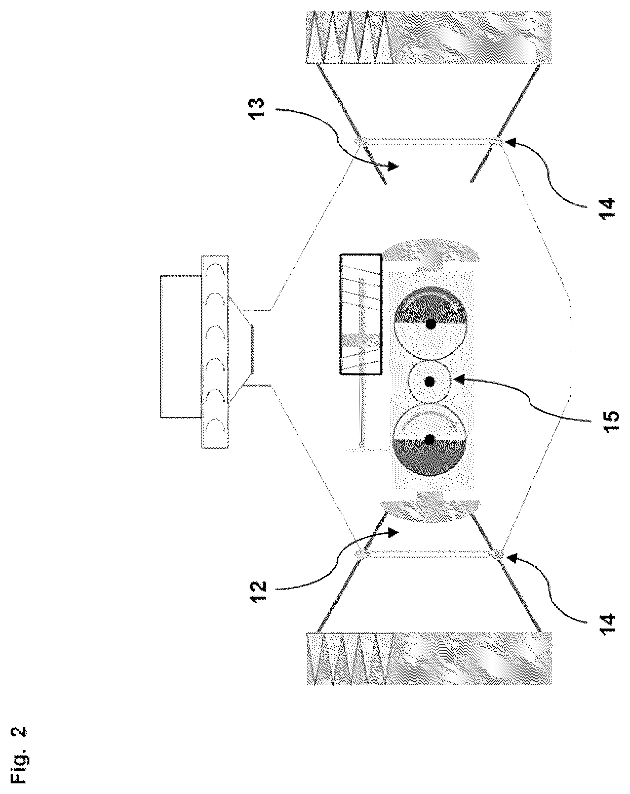 Patent US12611080 Figure 2 – Arrangement of a de-dusting unit in a vacuuming device and vacuuming device with such an arrangement
