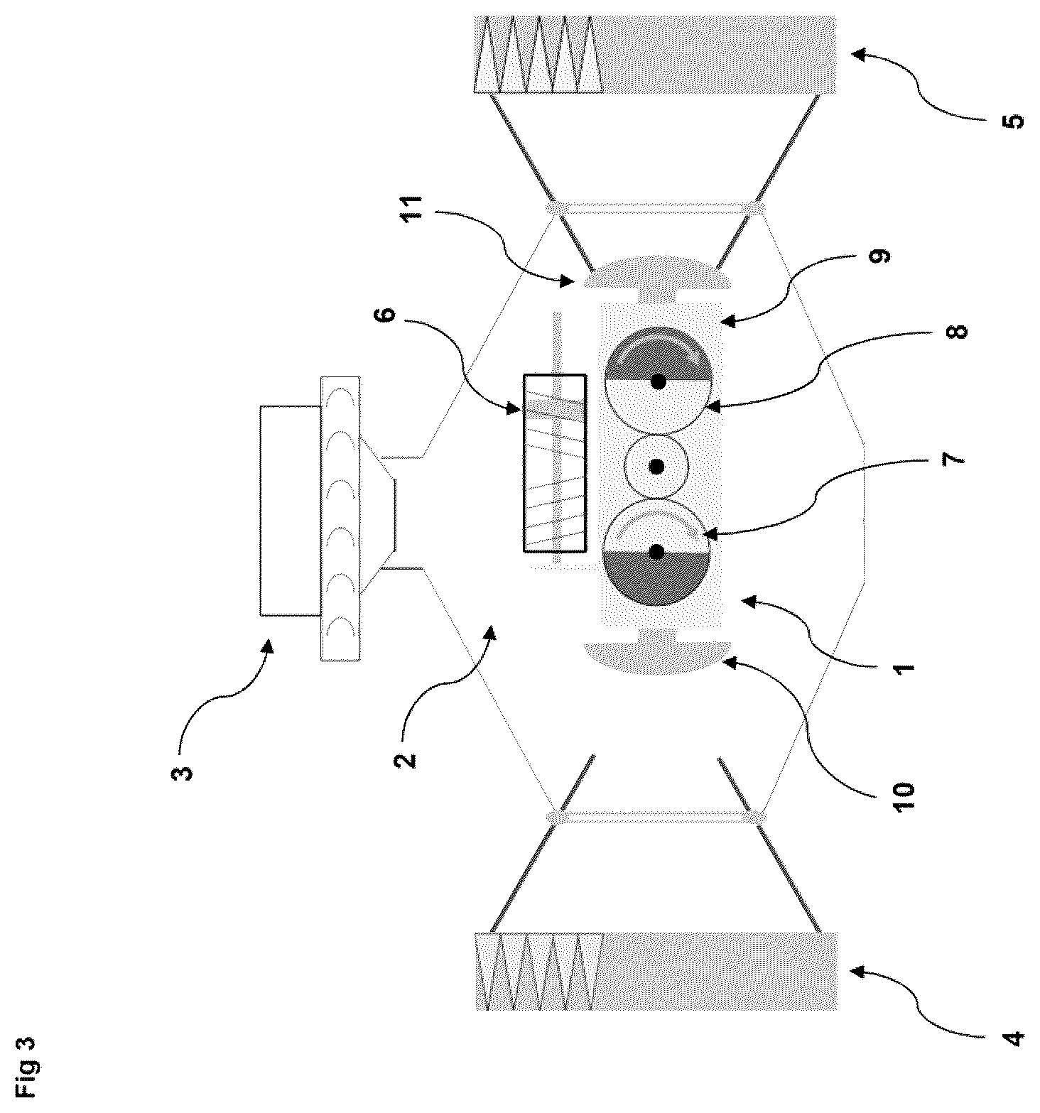 Patent US12611080 Figure 3 – Arrangement of a de-dusting unit in a vacuuming device and vacuuming device with such an arrangement