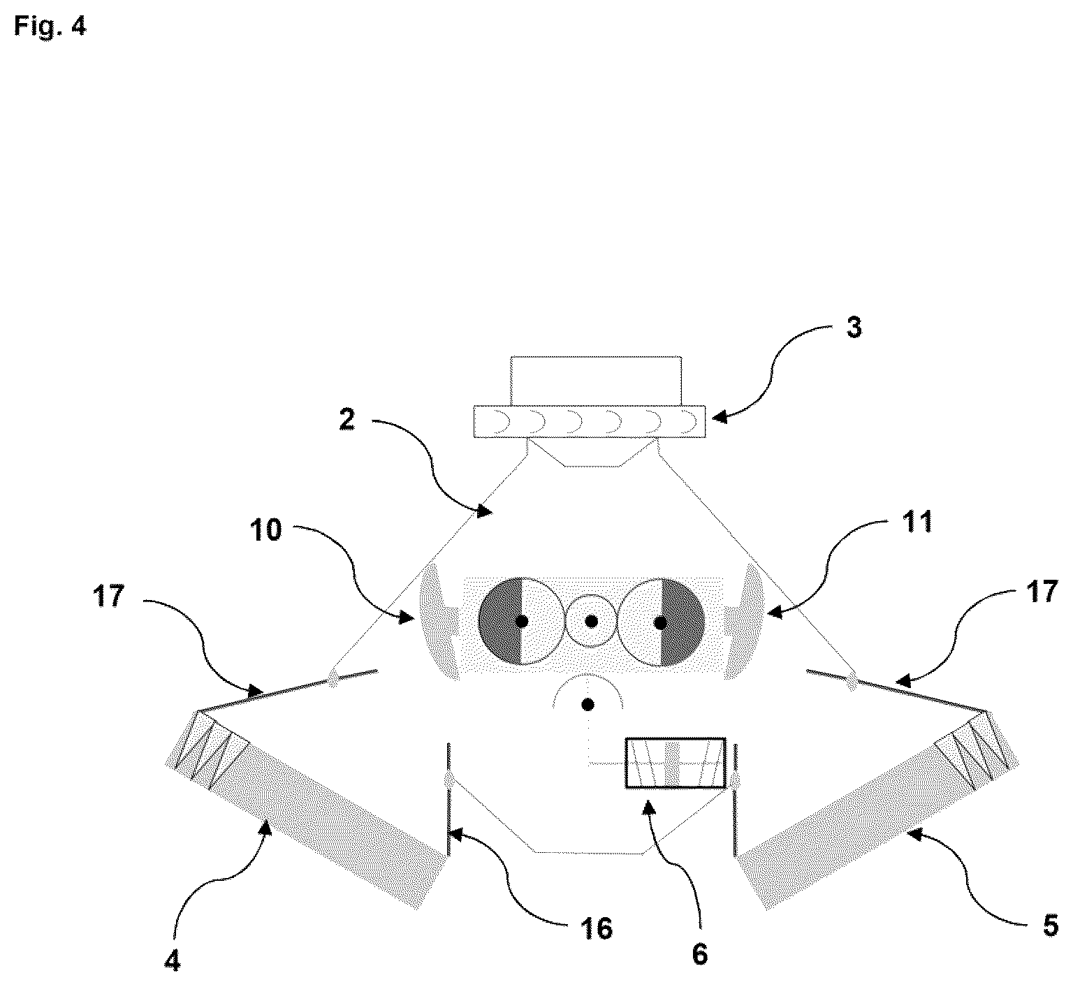 Patent US12611080 Figure 4 – Arrangement of a de-dusting unit in a vacuuming device and vacuuming device with such an arrangement