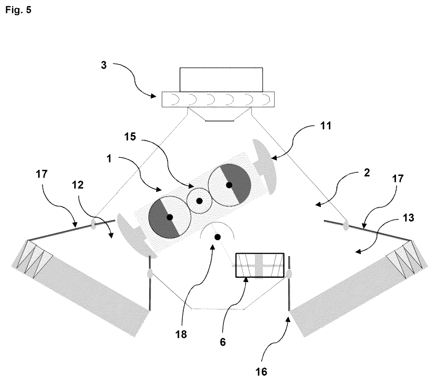 Patent US12611080 Figure 5 – Arrangement of a de-dusting unit in a vacuuming device and vacuuming device with such an arrangement