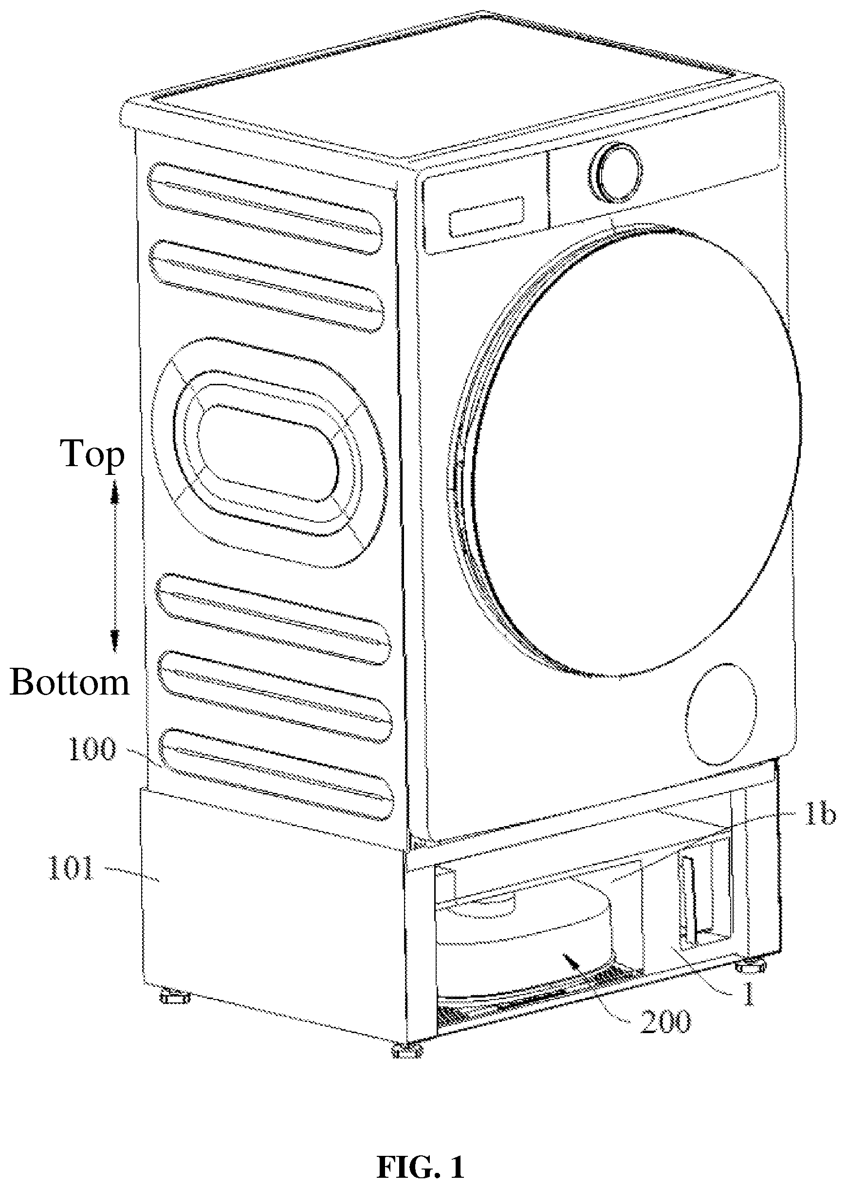 Patent US12611081 Figure 1 – Base, laundry treatment device and cleaning system