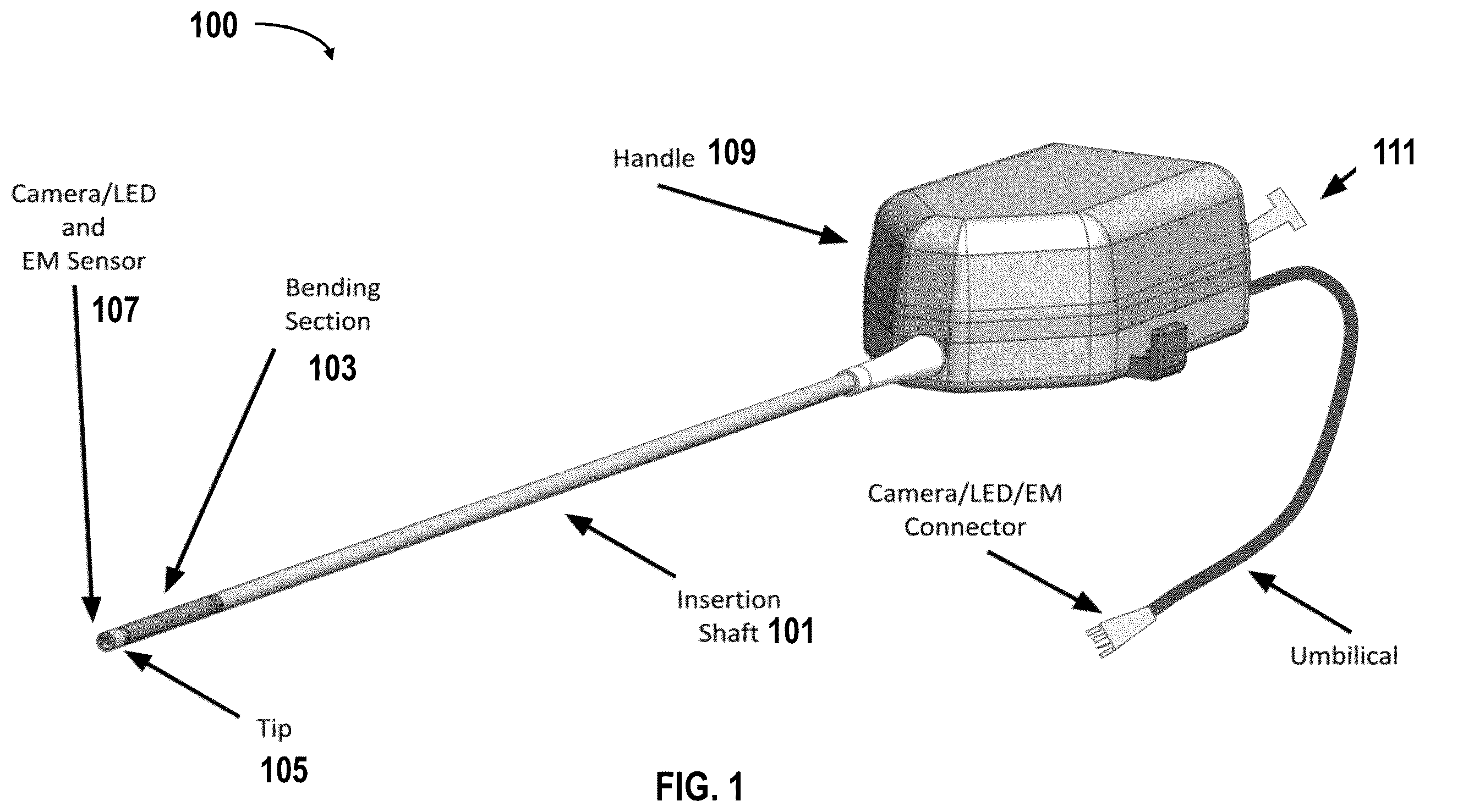 Patent US12611092 Figure 1 – Systems and methods for configurable endoscope bending section