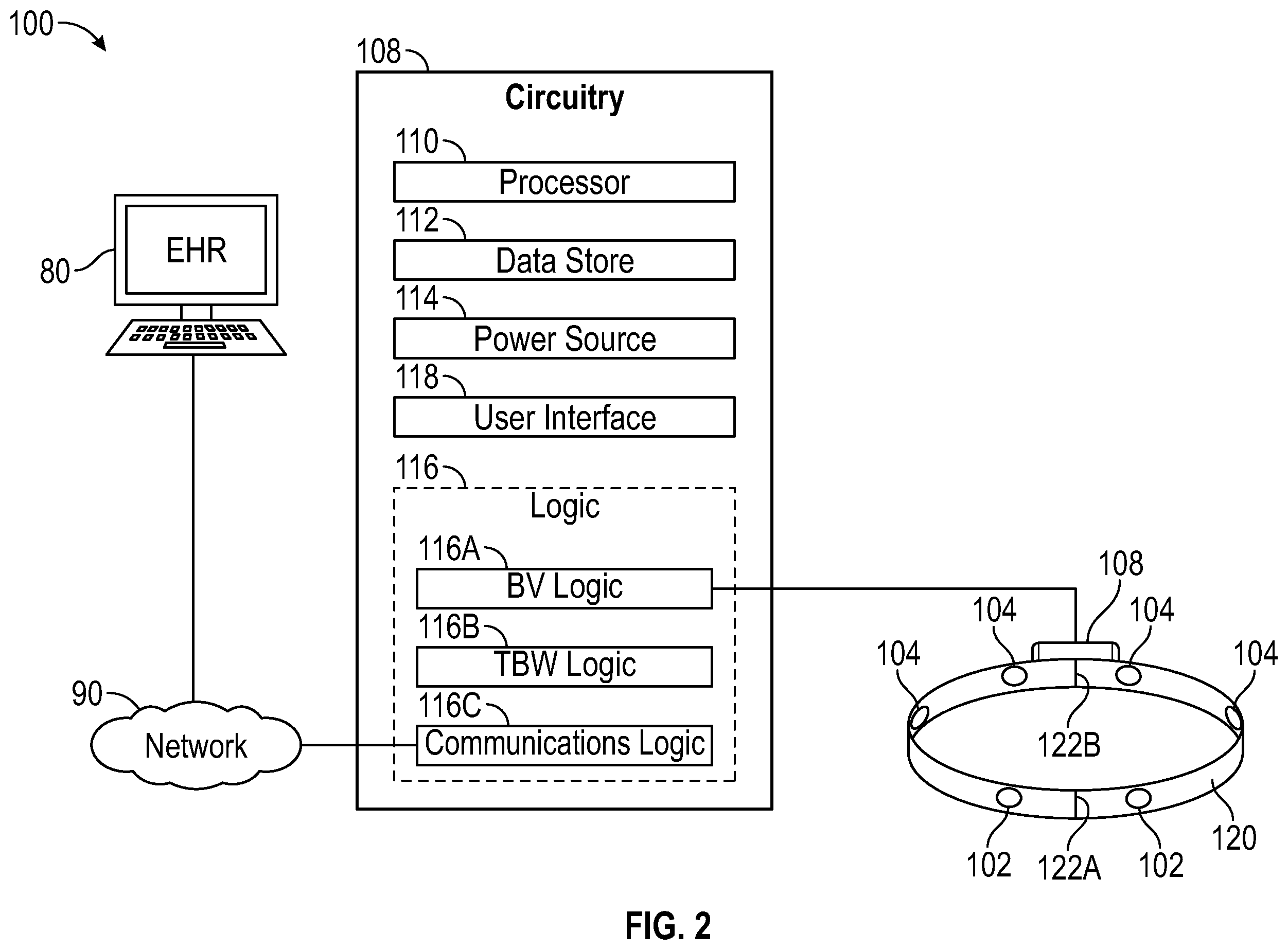 Patent US12611130 Figure 2 – Self-learning and non-invasive bladder monitoring systems and methods