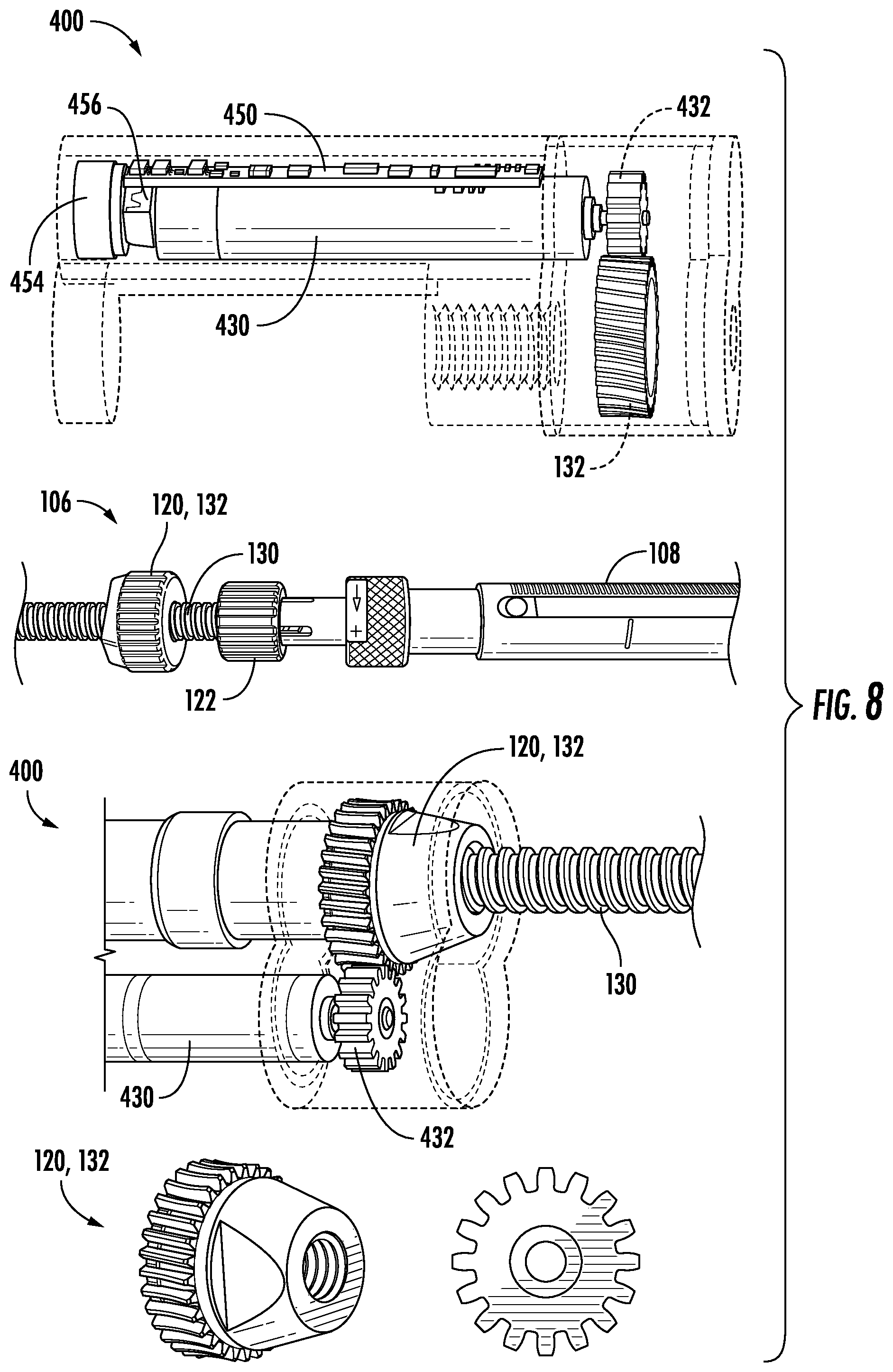 Patent US12611228 Figure 9 – Detachable geared-motor assembly for motorizing a strut in a spatial frame
