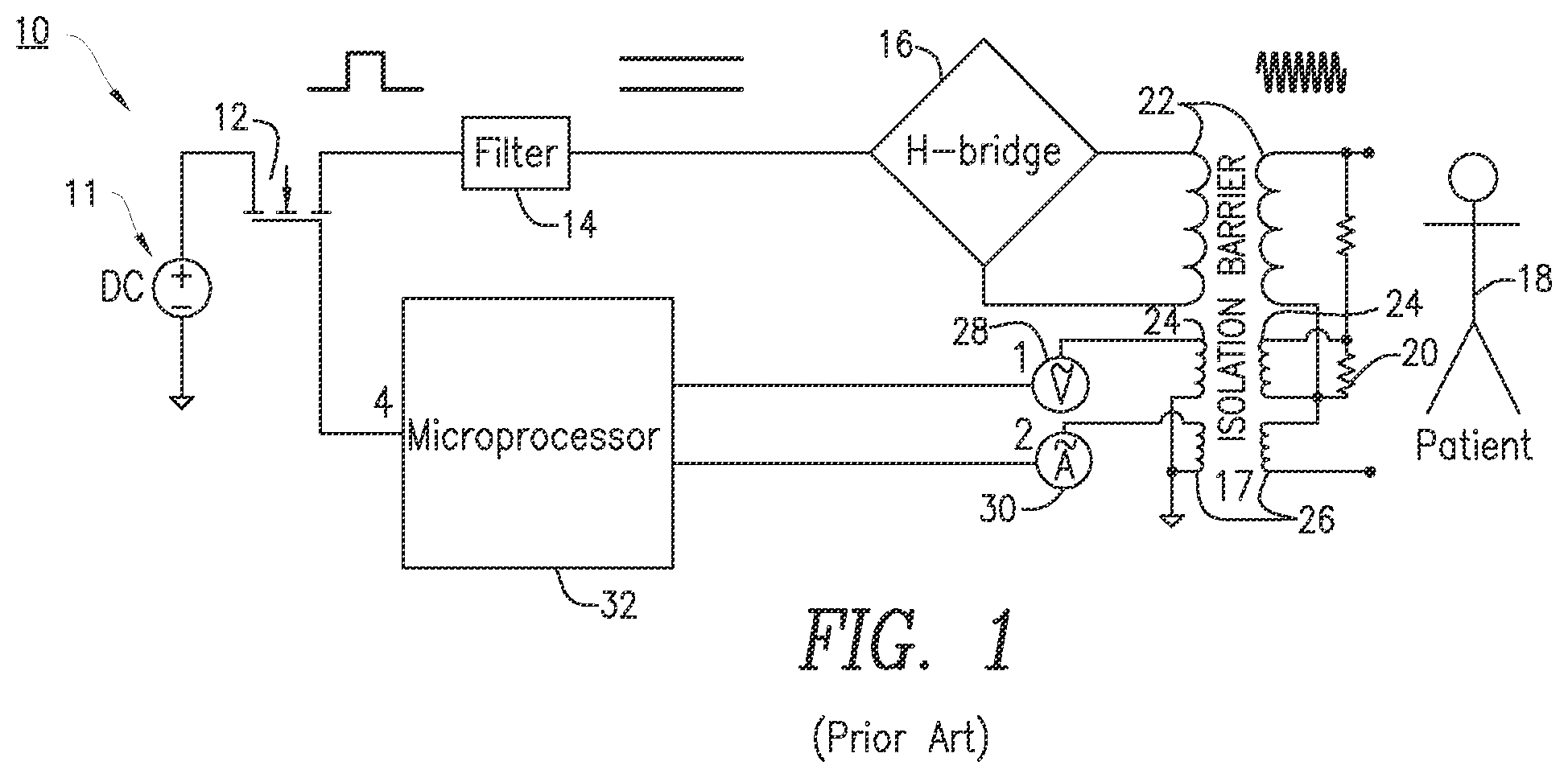 Patent US12611243 Figure 1 – Power monitoring circuitry and method for reducing leakage current in RF generators