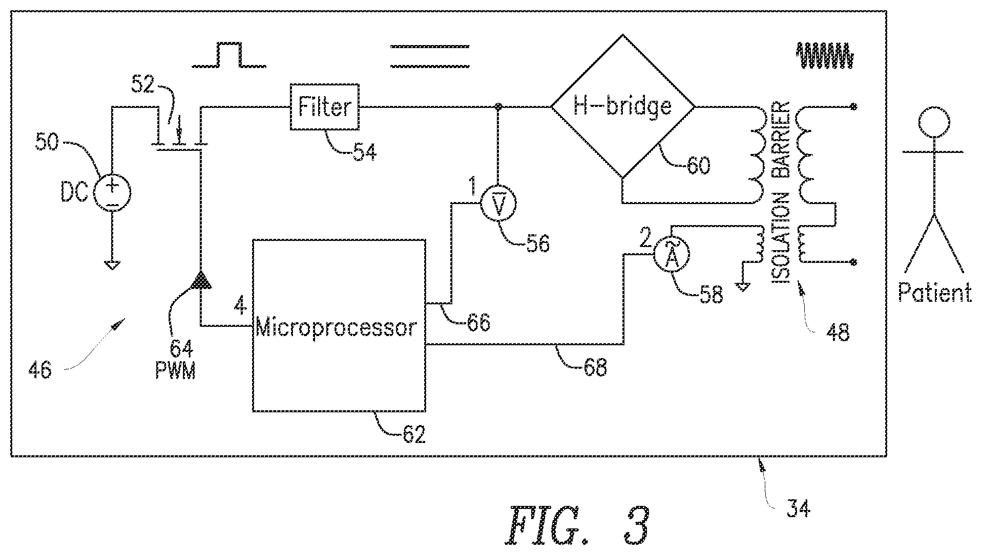 Patent US12611243 Figure 3 – Power monitoring circuitry and method for reducing leakage current in RF generators
