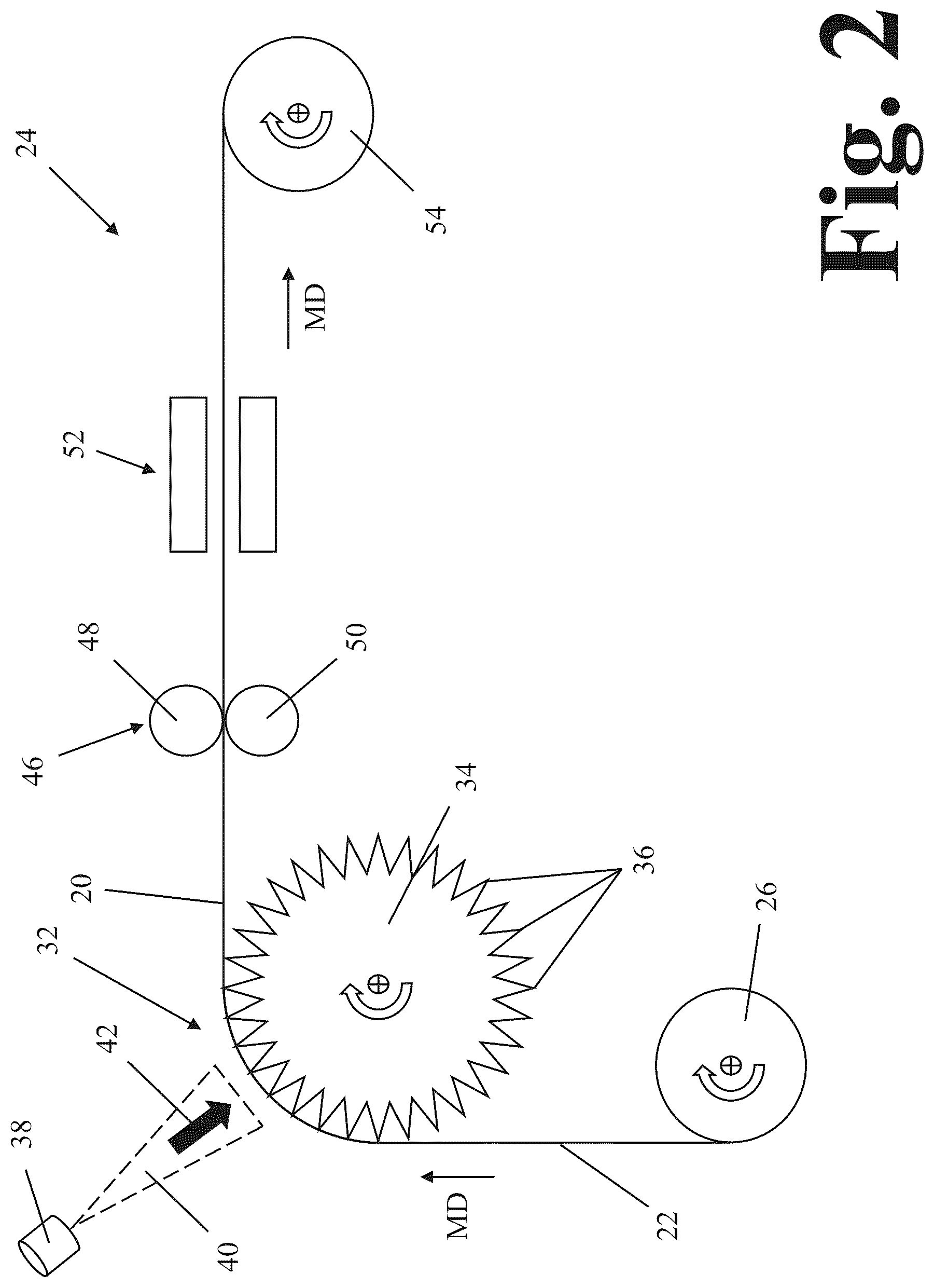Patent US12611336 Figure 2 – Hydro-enlarged, apertured non-woven web and method of making same