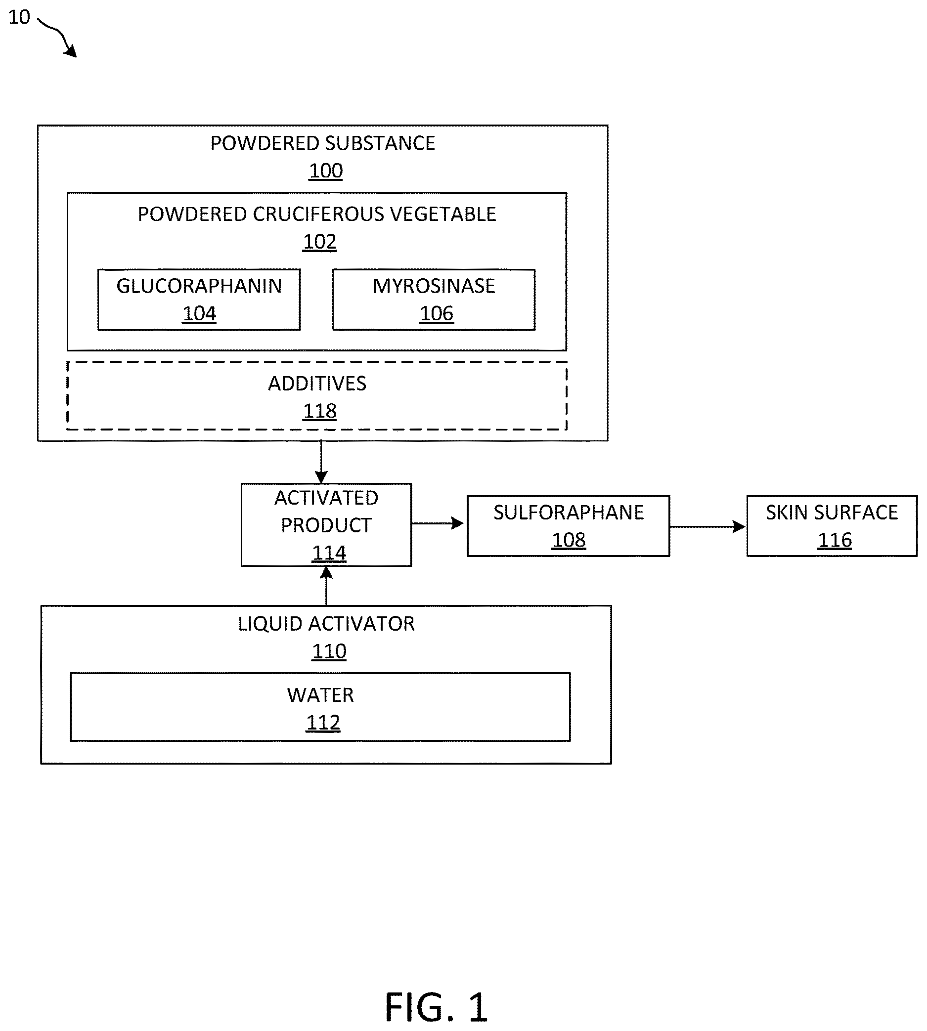 Patent US12611373 Figure 1 – Skincare composition and process for creating sulforaphane