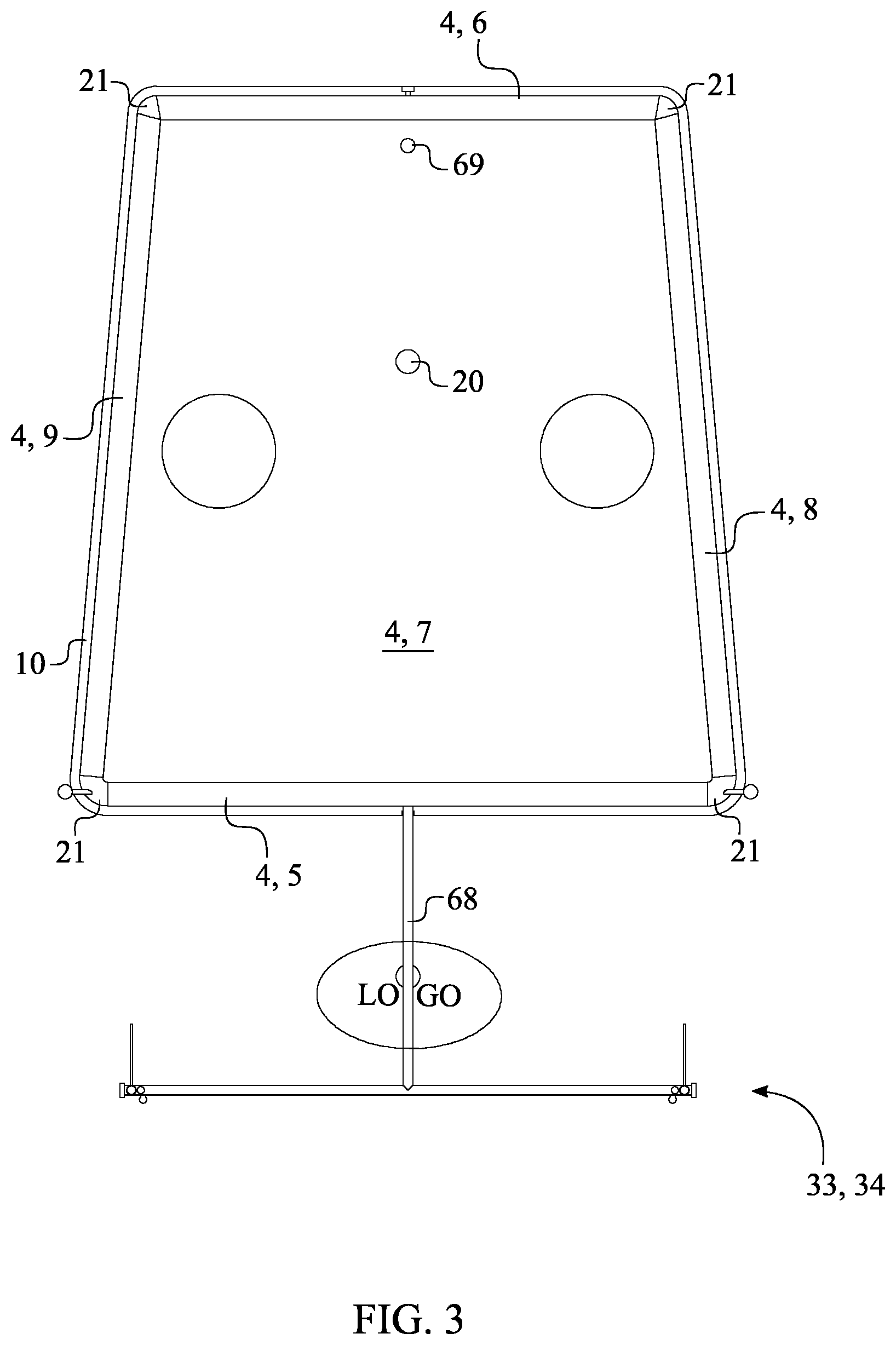 Patent US12611580 Figure 3 – Freestanding structural display apparatus for sport goalpost