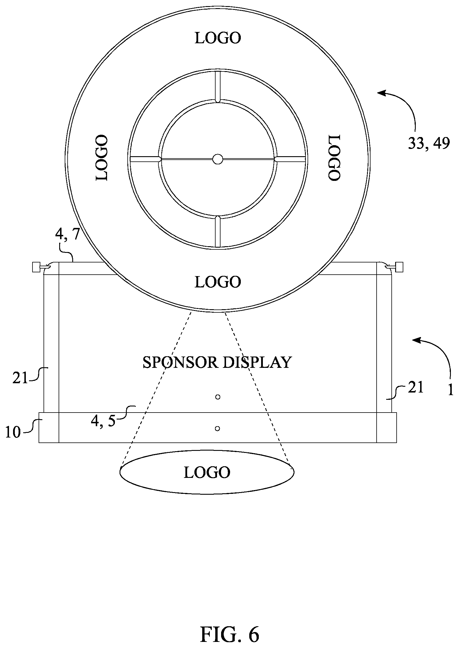 Patent US12611580 Figure 6 – Freestanding structural display apparatus for sport goalpost